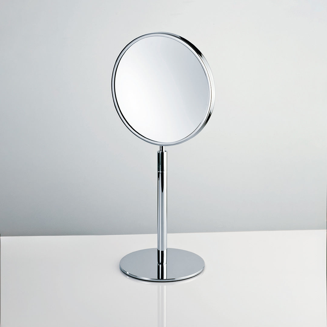 Runder Standkosmetikspiegel Decor-Walther SPT11 in Chrom mit 1 fach und 4 fach Vergrößerung, schwenkbarer Schminkspiegel fuer Make up und Gesichtspflege im Bad