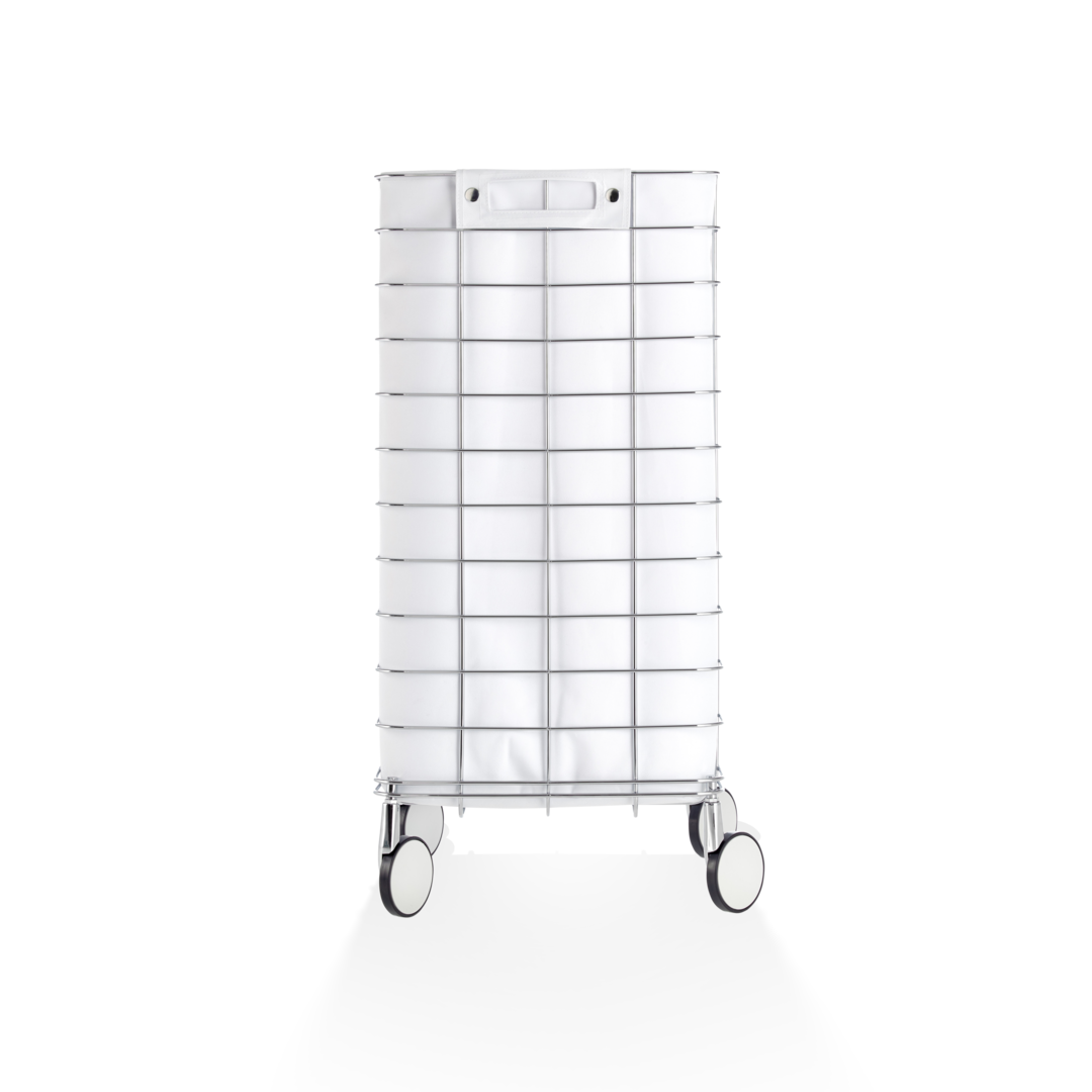 Wäschewagen WR1 von Decor-Walther mit verchromtem Gestell und weißer Wäschetasche, rollbarer Wäschetrolley mit herausnehmbarer Nylon-Wäschetasche für Bad oder Schlafzimmer.