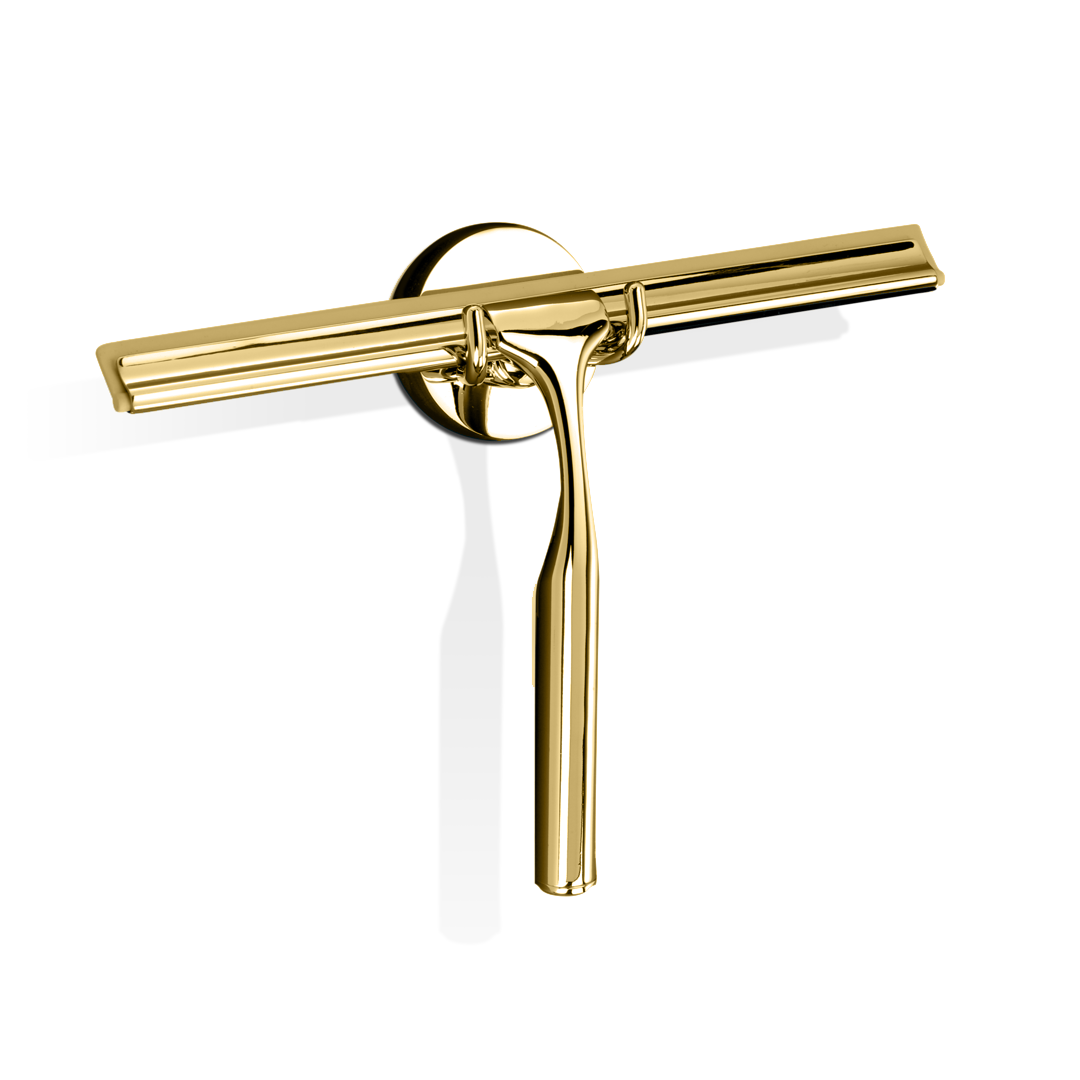 Eleganter Glaswischer Quick von Decor Walther in Gold, hochwertiger Stahl mit austauschbarer Gummilippe zur einfachen Reinigung von Glasflächen und glatten Bodenoberflächen.