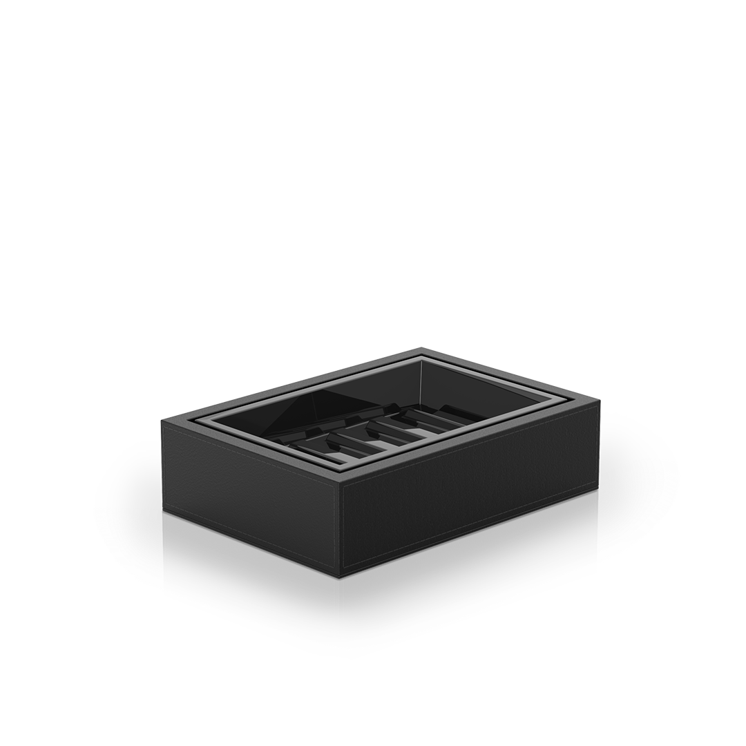 Decor Walther Brownie STS Seifenschale veganes Kunstleder Schwarz mit herausnehmbarem Porzellan-Einsatz