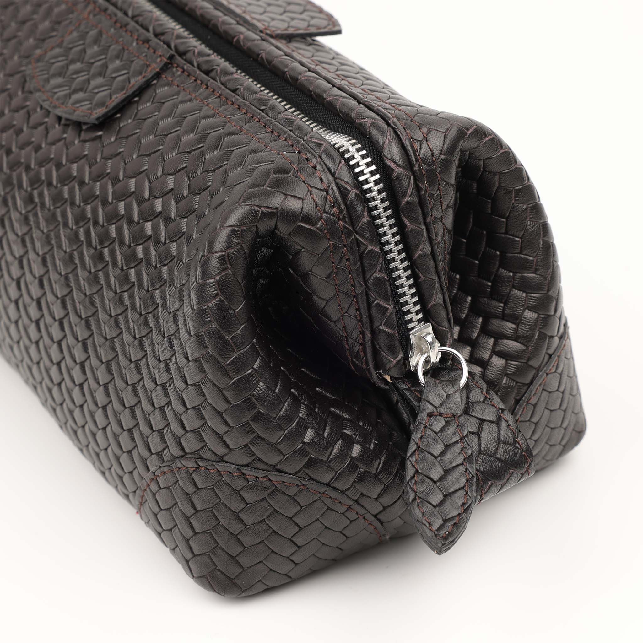 Trousse de toilette Souricière Plate (M) - tressé brun foncé