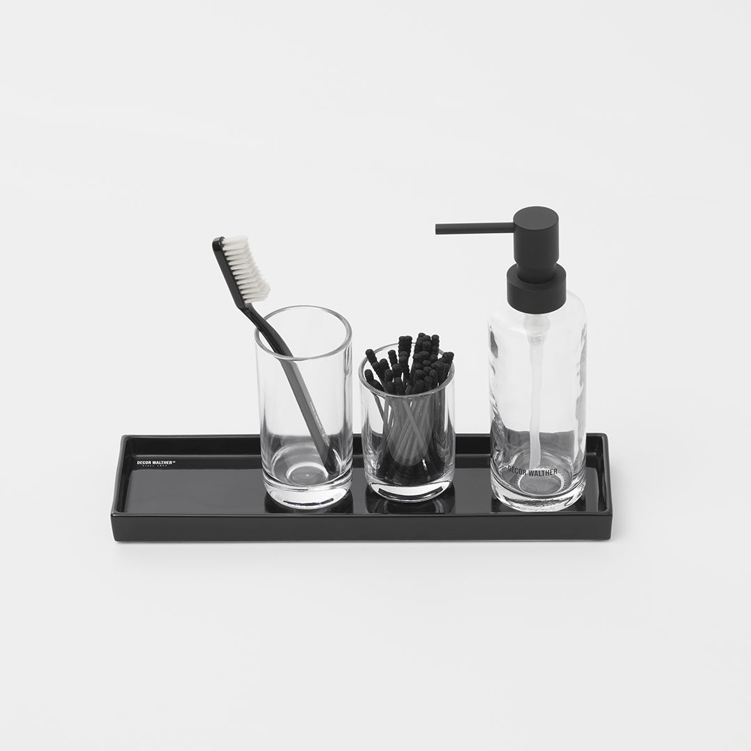 Hochwertiges Badezimmer-Set Glas klar 3-teilig Seifenspender Mundbecher Zahnbürstenhalter minimalistisch modern Badzubehör Badaccessoires Decor Walther Design