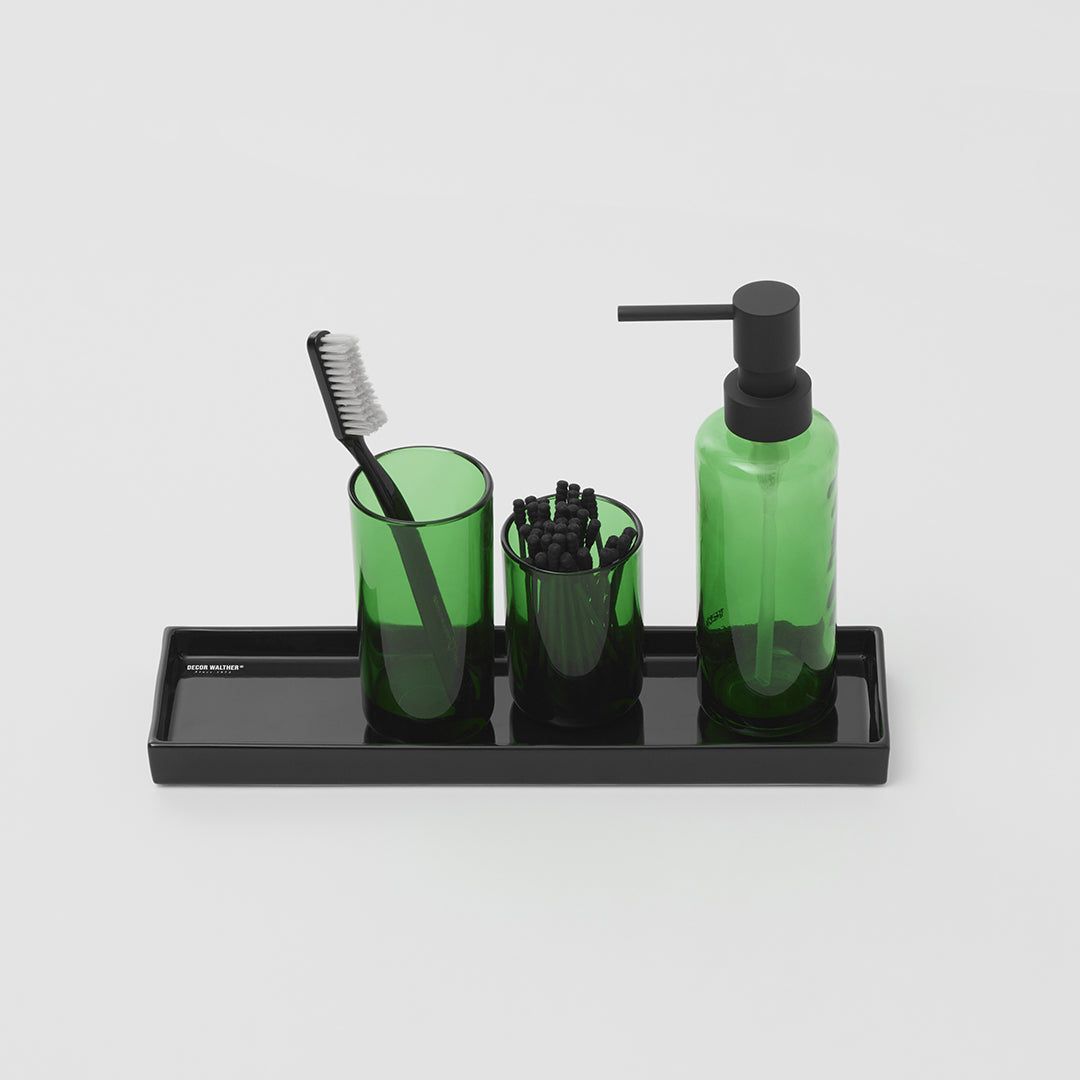 Edles Badzubehör-Set grün Glas 3-teilig Lotionspender Mundglas Zahnbürstenbecher minimalistisches Design hochwertig Badezimmer-Deko Badaccessoires Decor Walther
