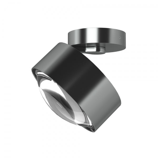 Elegante matte Chrom Deckenlampe PUK Maxx Move von Top Light, mit 360 Grad drehbarem und neigbarem Kopf, dimmbares warmweißes Licht, deutsches Design.