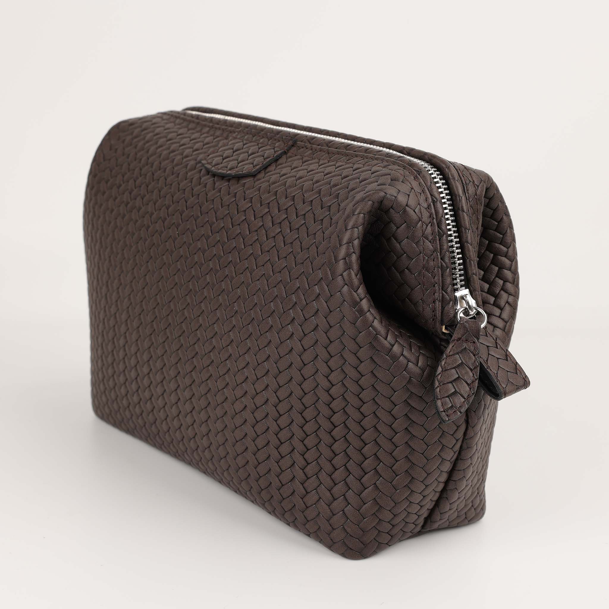 Hammann Large Leather Toiletry Bag Dark Brown