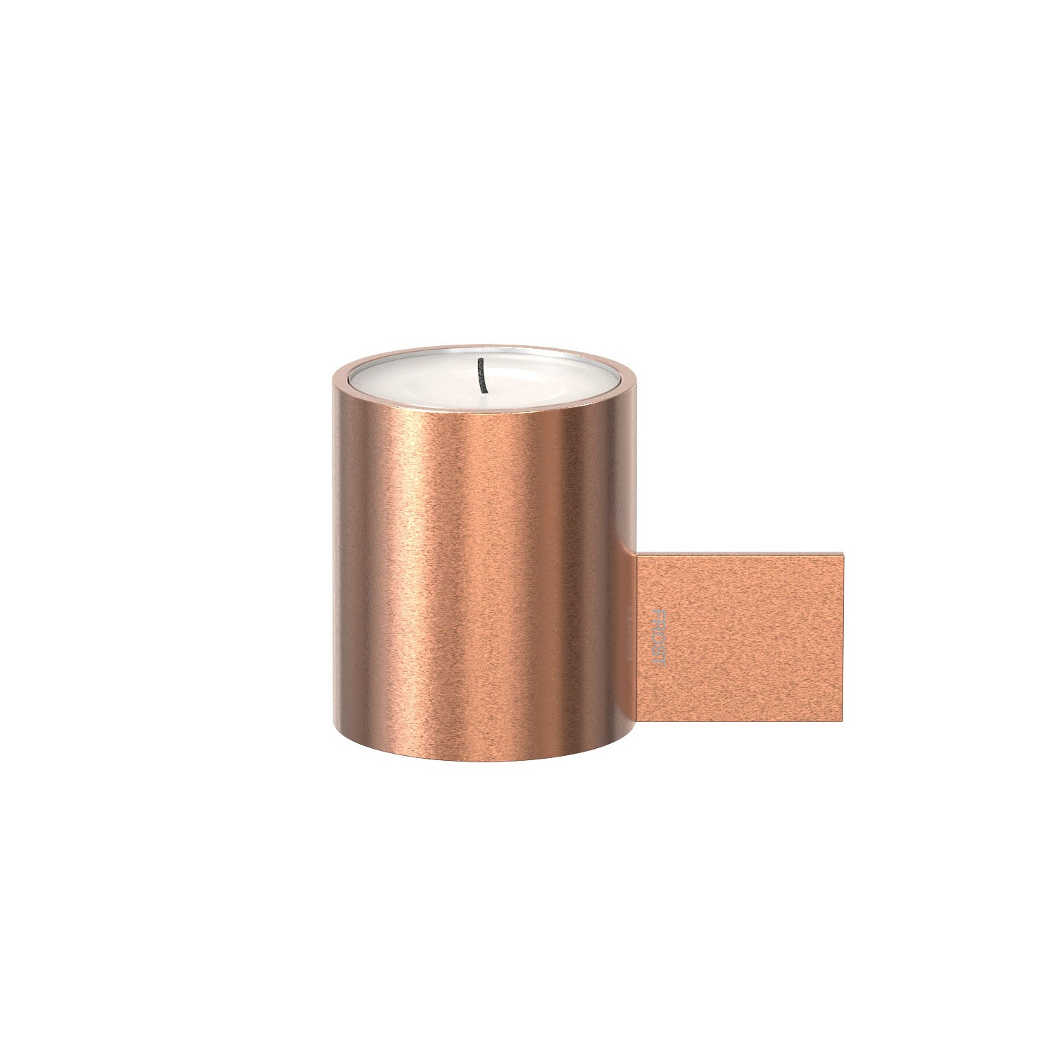 Design-Teelichthalter in gebürstetem Kupfer – modernes Wohnaccessoire im skandinavischen Stil.