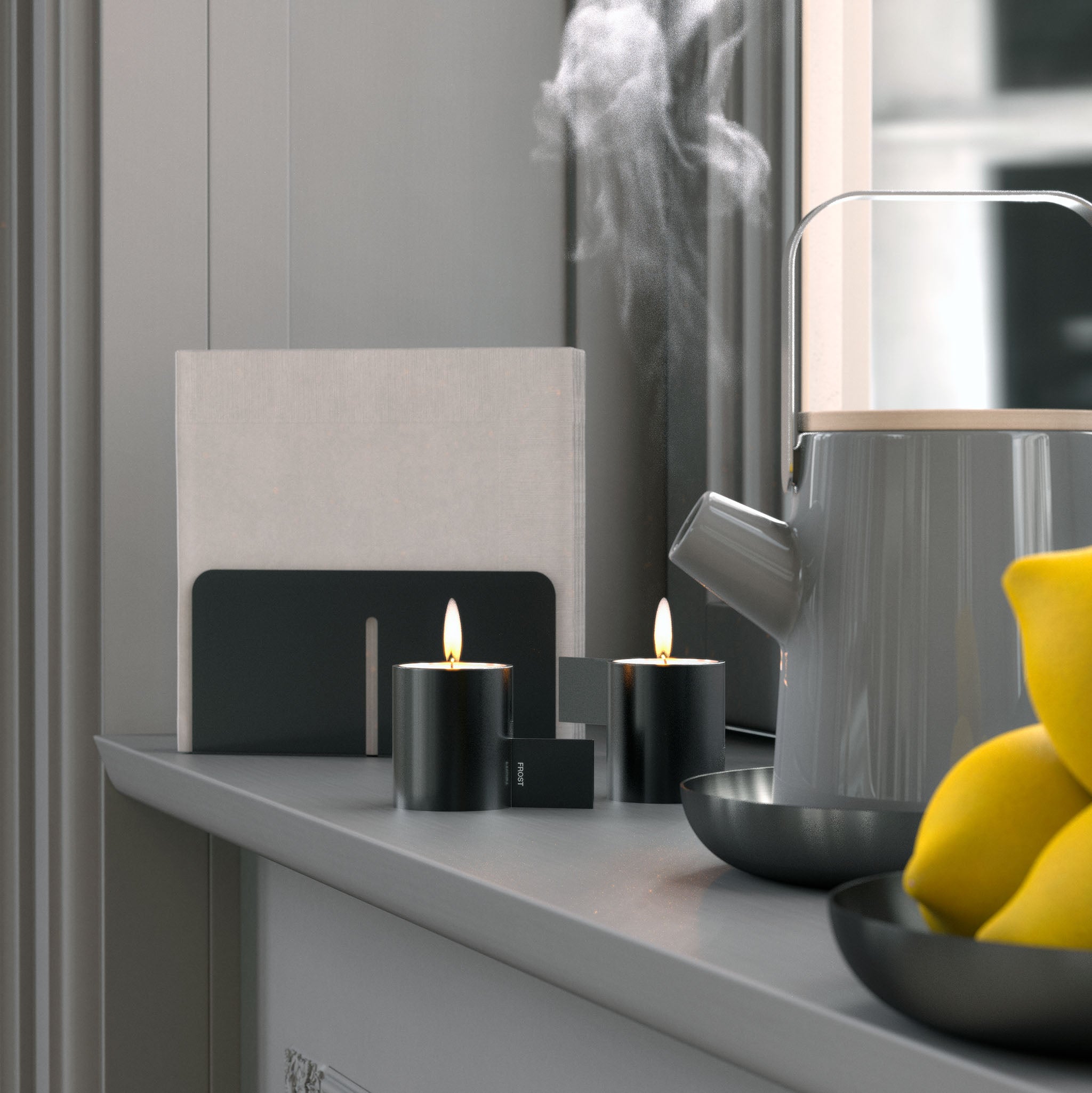 Edler Teelichthalter in gebürstetem Schwarz – minimalistisches Accessoire für stilvolle Raumgestaltung.