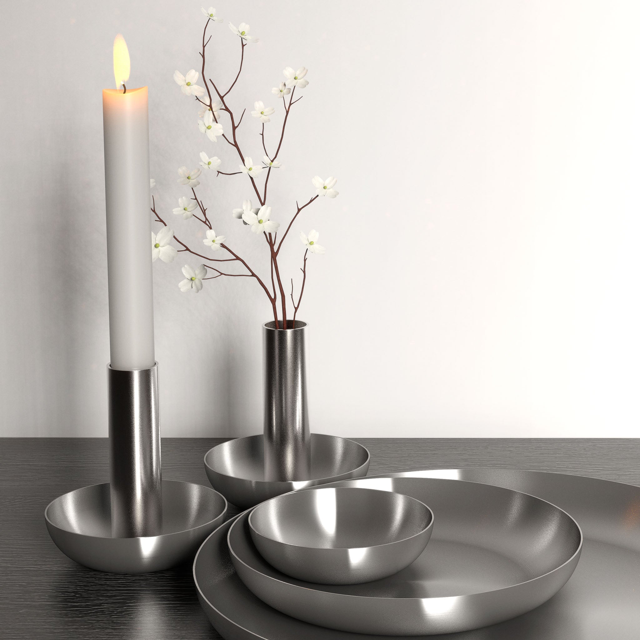 Minimalistische Schale aus gebürstetem Edelstahl – dekorative Ablage für Badaccessoires und kleine Utensilien.