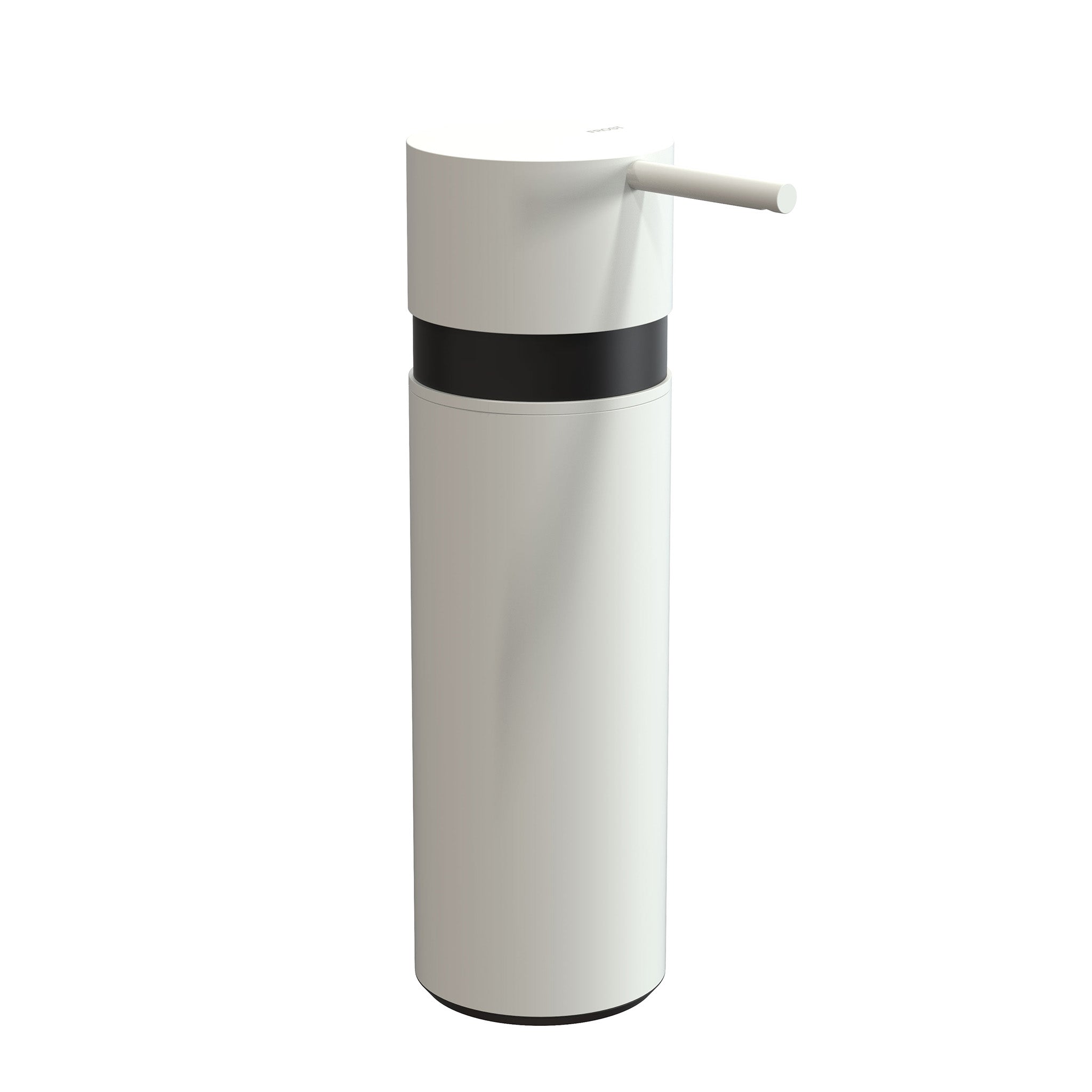 Eleganter Seifenspender aus Edelstahl in mattem weiß von Frost Denmark, mit 170 ml Fassungsvermögen und klarer Formgebung.