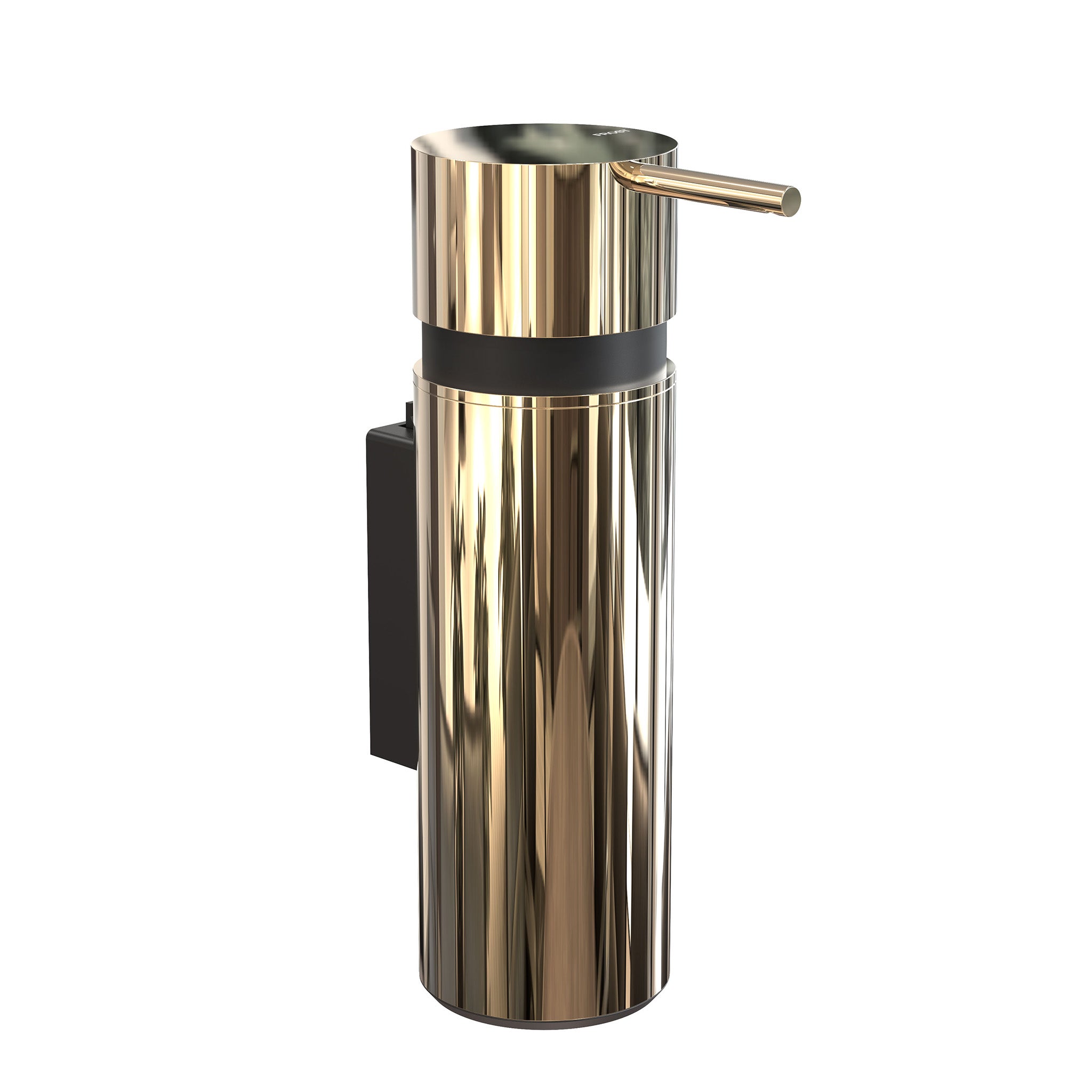 Luxuriöser Seifenspender von Frost Denmark in poliertem Gold – edles Badaccessoire zur Wandmontage.
