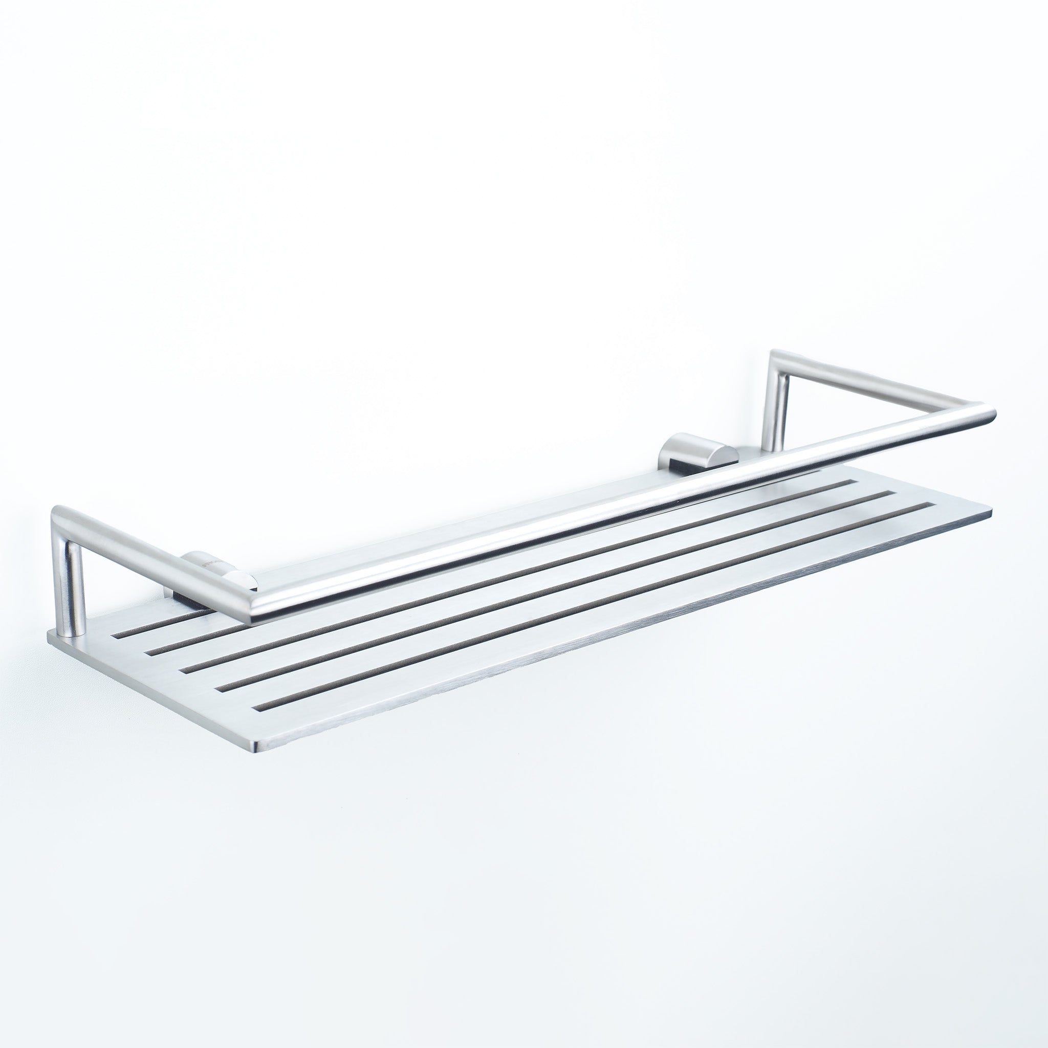 Wandmontierter Duschkorb 1937-1 in gebürstetem Edelstahl – moderne Optik für stilvolle Bäder.