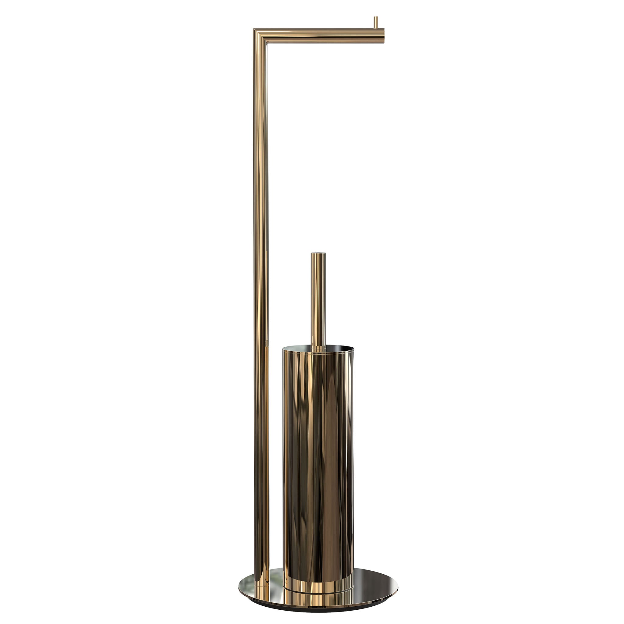 Luxuriöse WC-Bürste mit Rollenhalter in hochglanzpoliertem Gold – elegantes Designobjekt der Nova2 Kollektion von Frost Denmark.