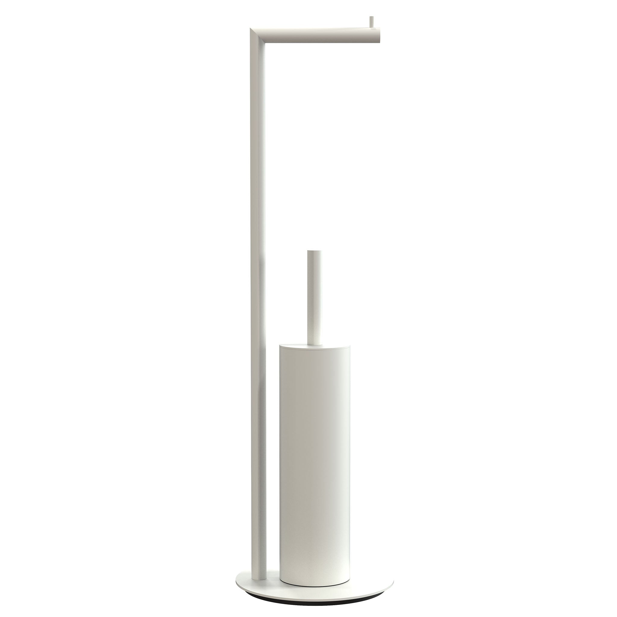 Zeitlose Kombination aus WC-Bürste und Papierhalter in Weiß matt – Designklassiker von Frost Denmark für stilvolle Interieurs.