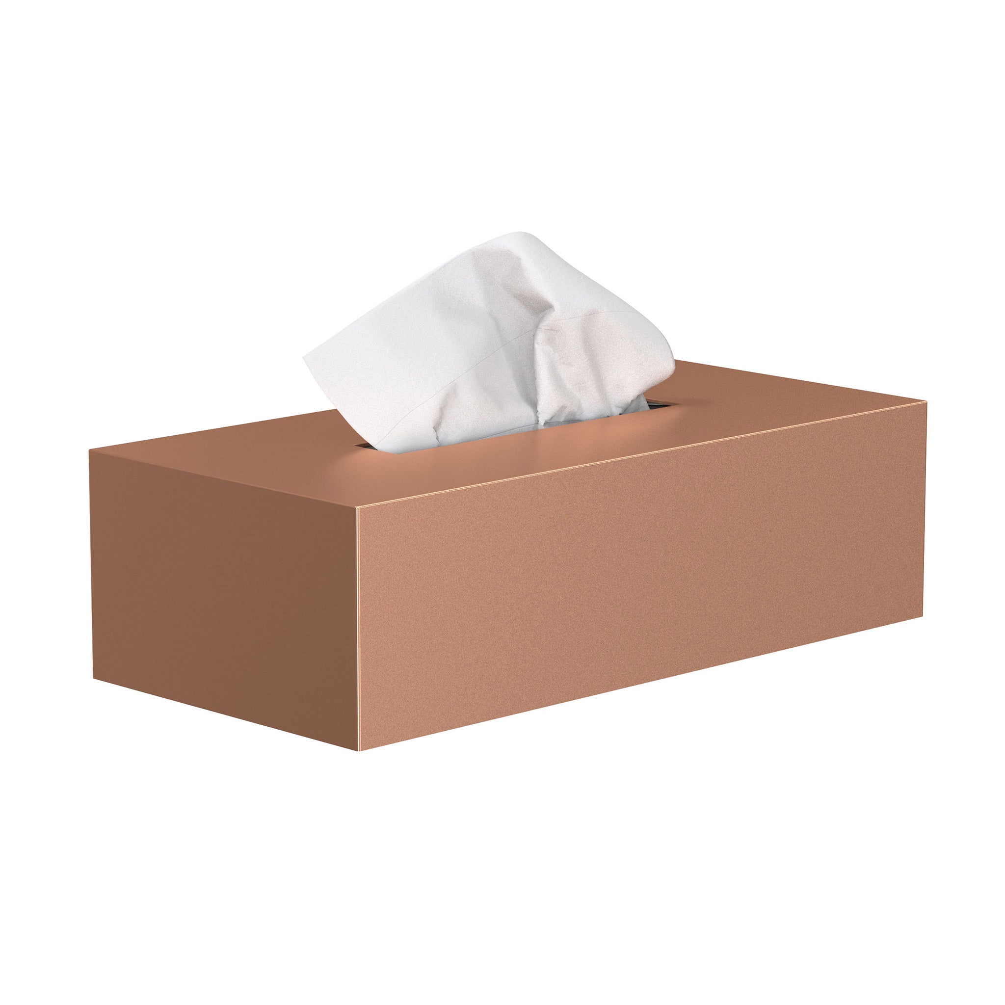 Gebürstete Tücherbox in Kupfer – warmes, elegantes Badaccessoire im skandinavischen Stil.