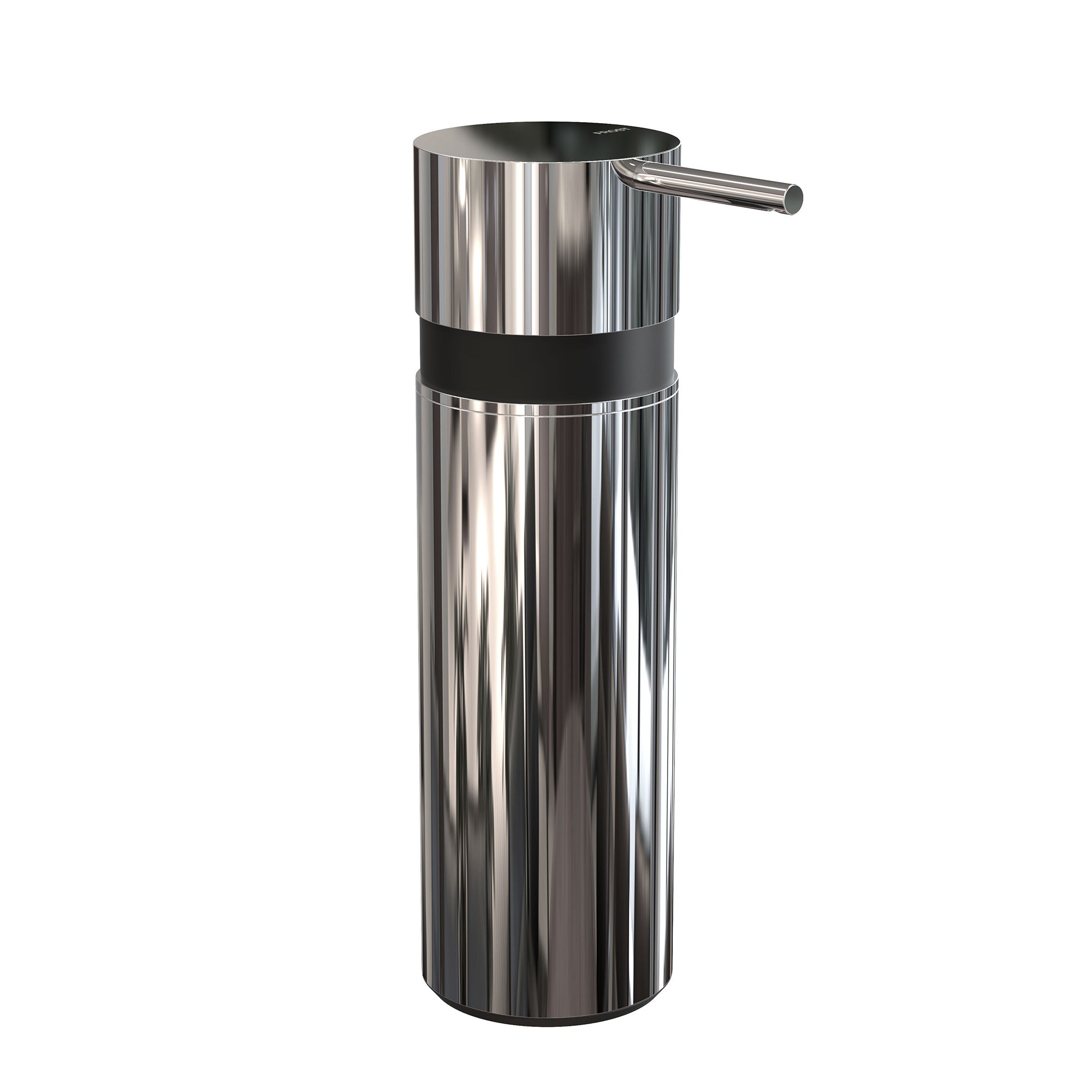 Hochwertiger freistehender Seifenspender aus poliertem Edelstahl von Frost Denmark, Modell 1926, im minimalistischen skandinavischen Design.