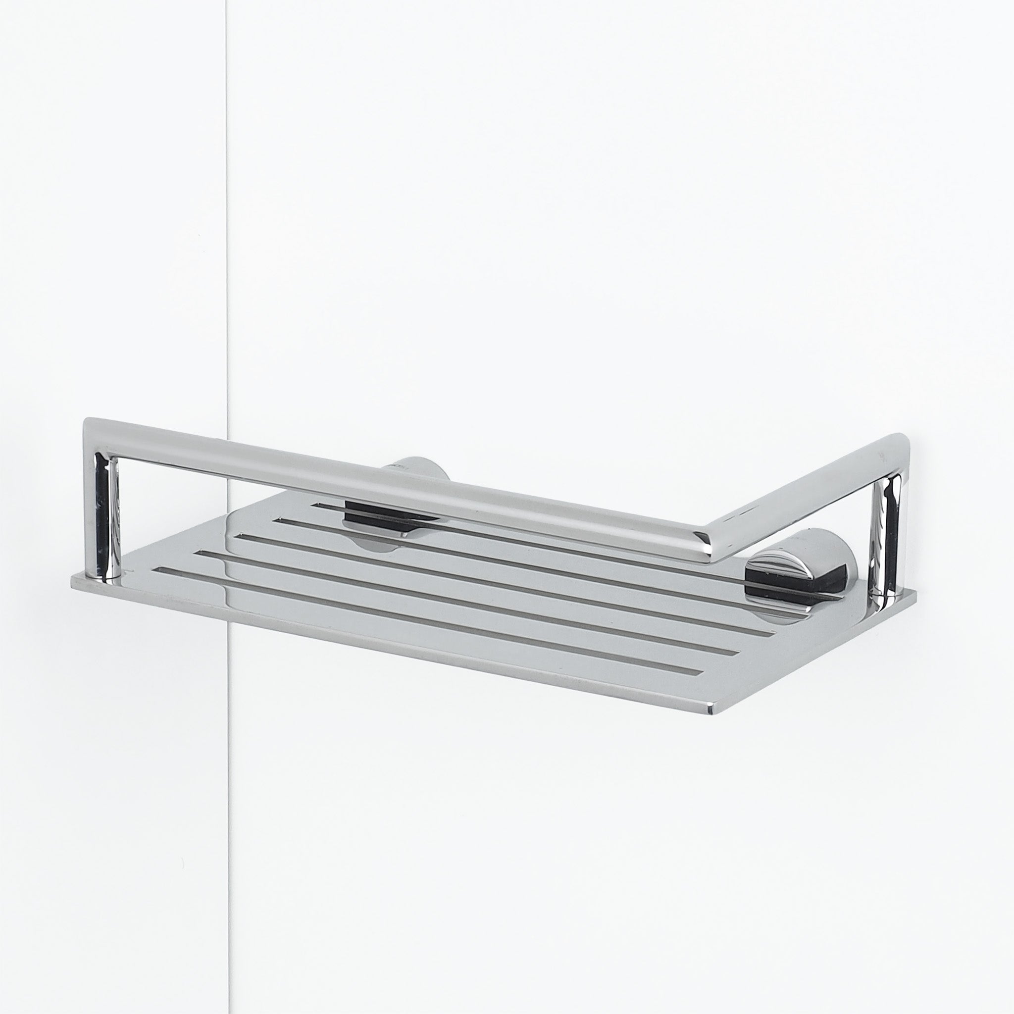Eckige Duschablage 1938 aus poliertem Edelstahl von Frost Denmark – glänzendes Design für moderne Badezimmer