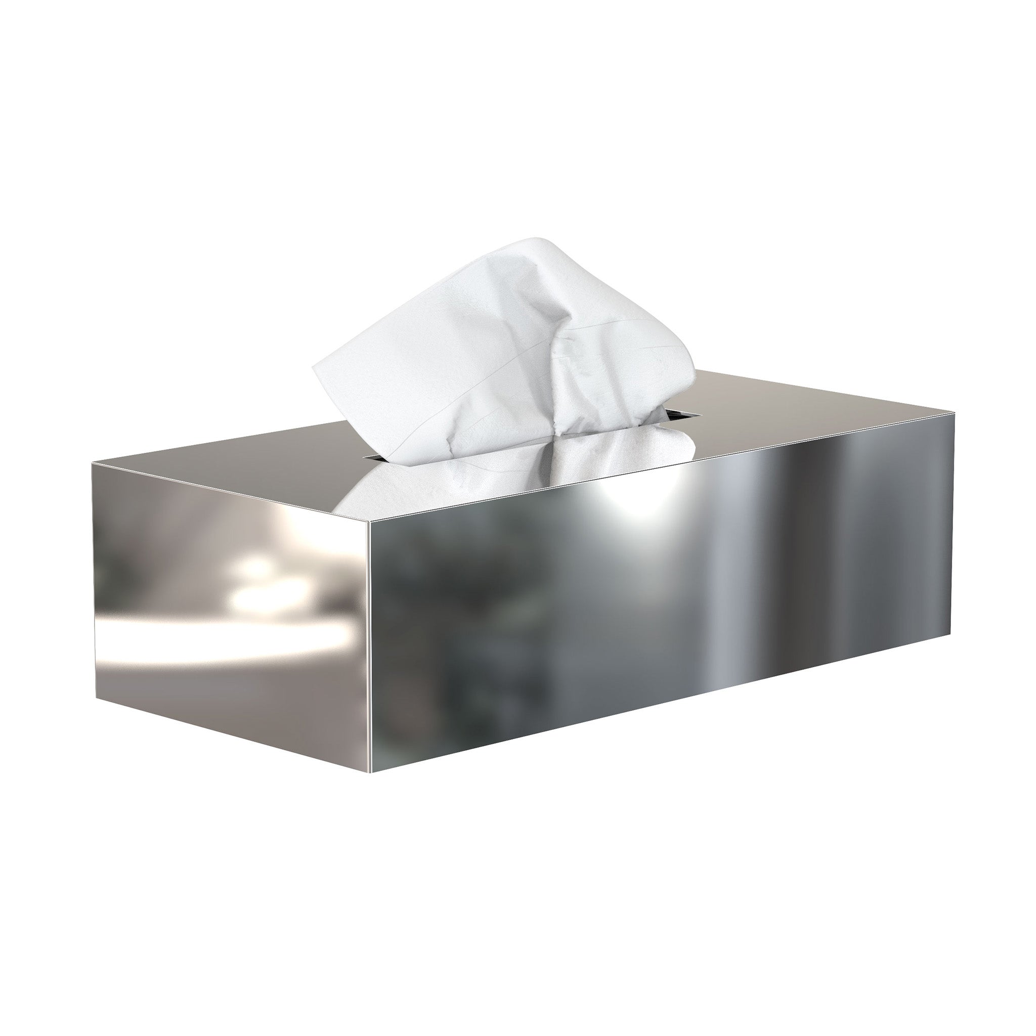 Glänzende Kosmetiktuchbox aus Edelstahl poliert von Frost Denmark – modernes Design für elegante Badezimmer.