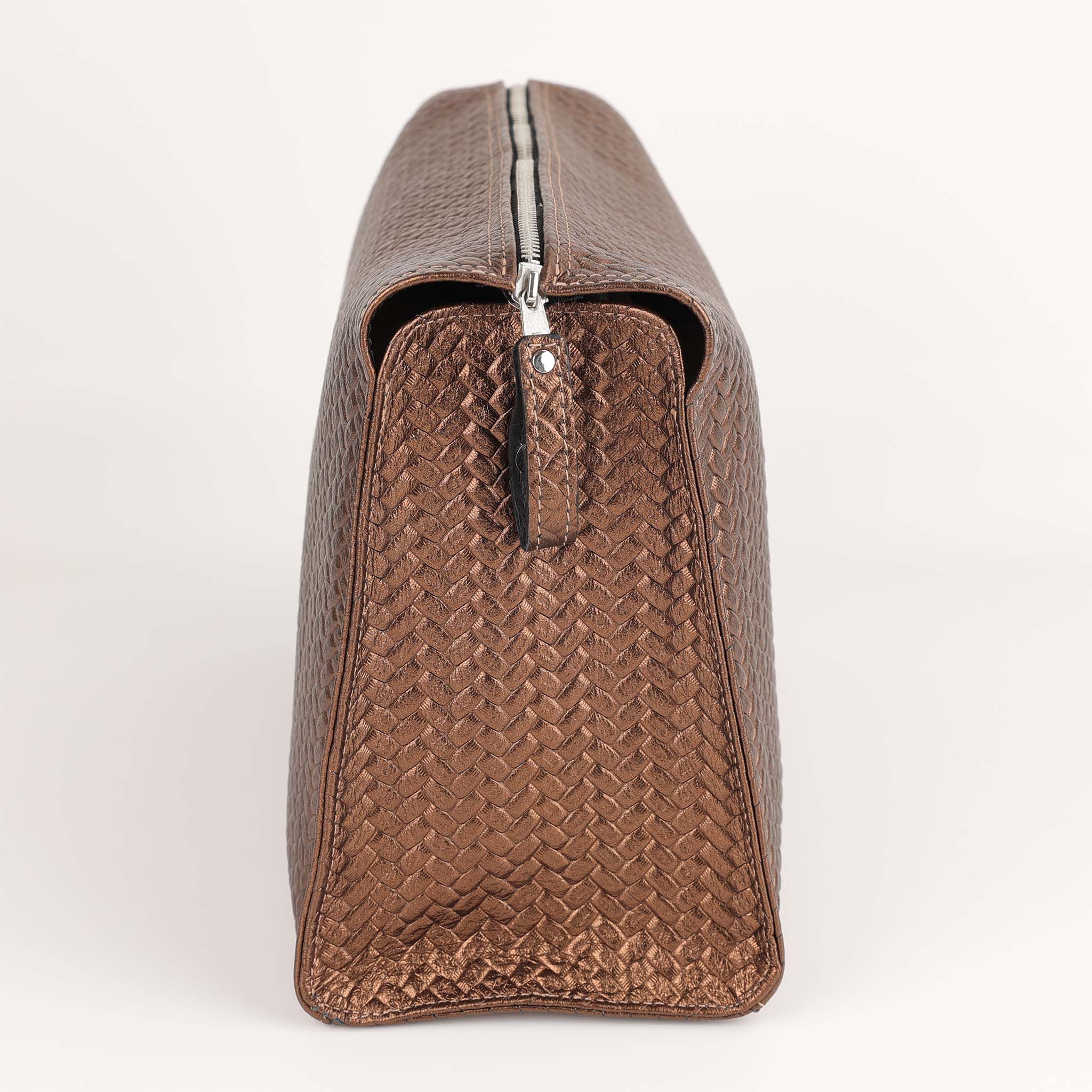 Elegante Reisetasche aus weichem Chervo Kalbsleder in Flecht Bronze, gefertigt in Deutschland, F. Hammann, dasfeinebad