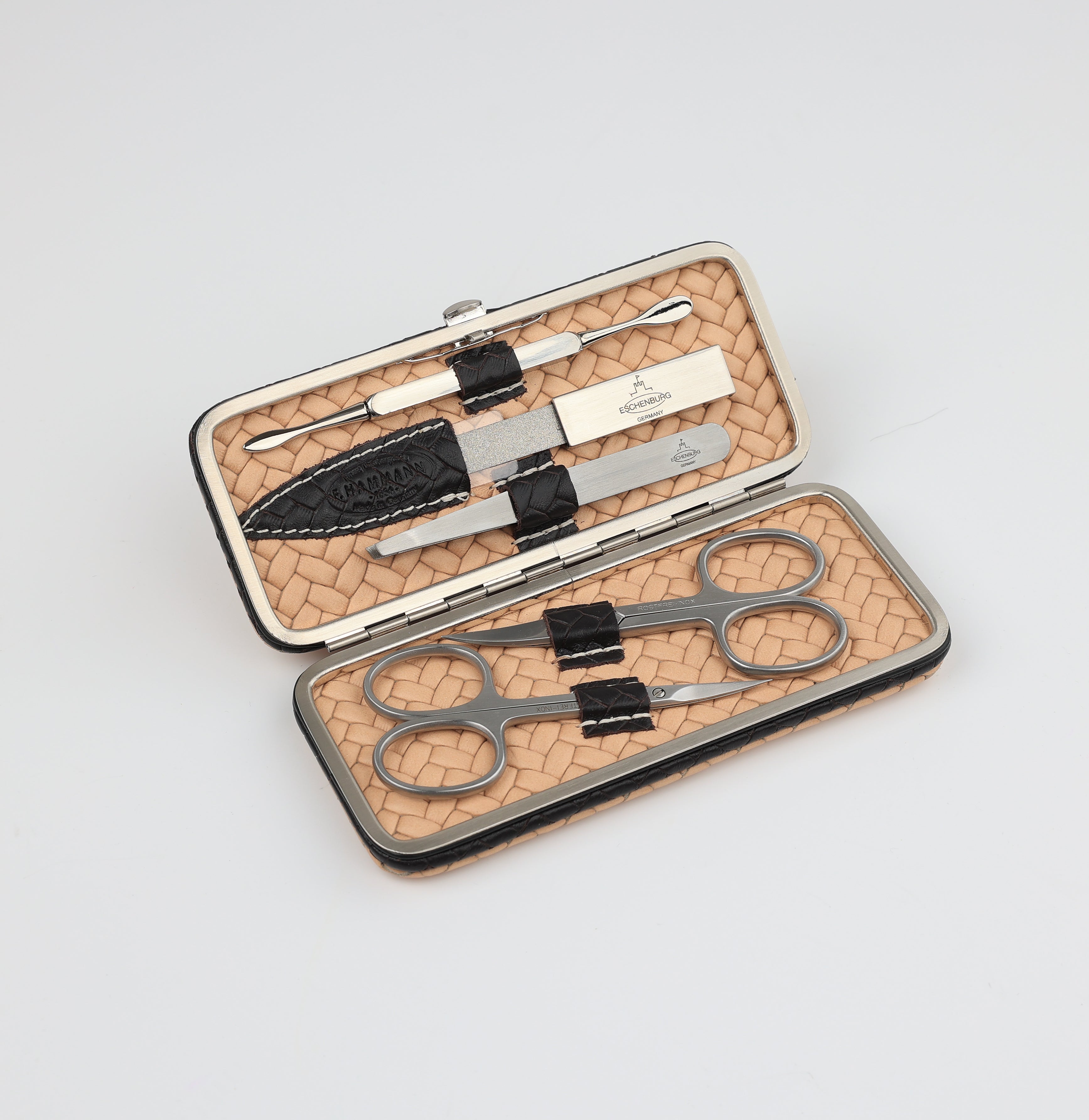 Großes Maniküre Etui 5-Teilig - Frame (L) - dunkelbraun/ sand