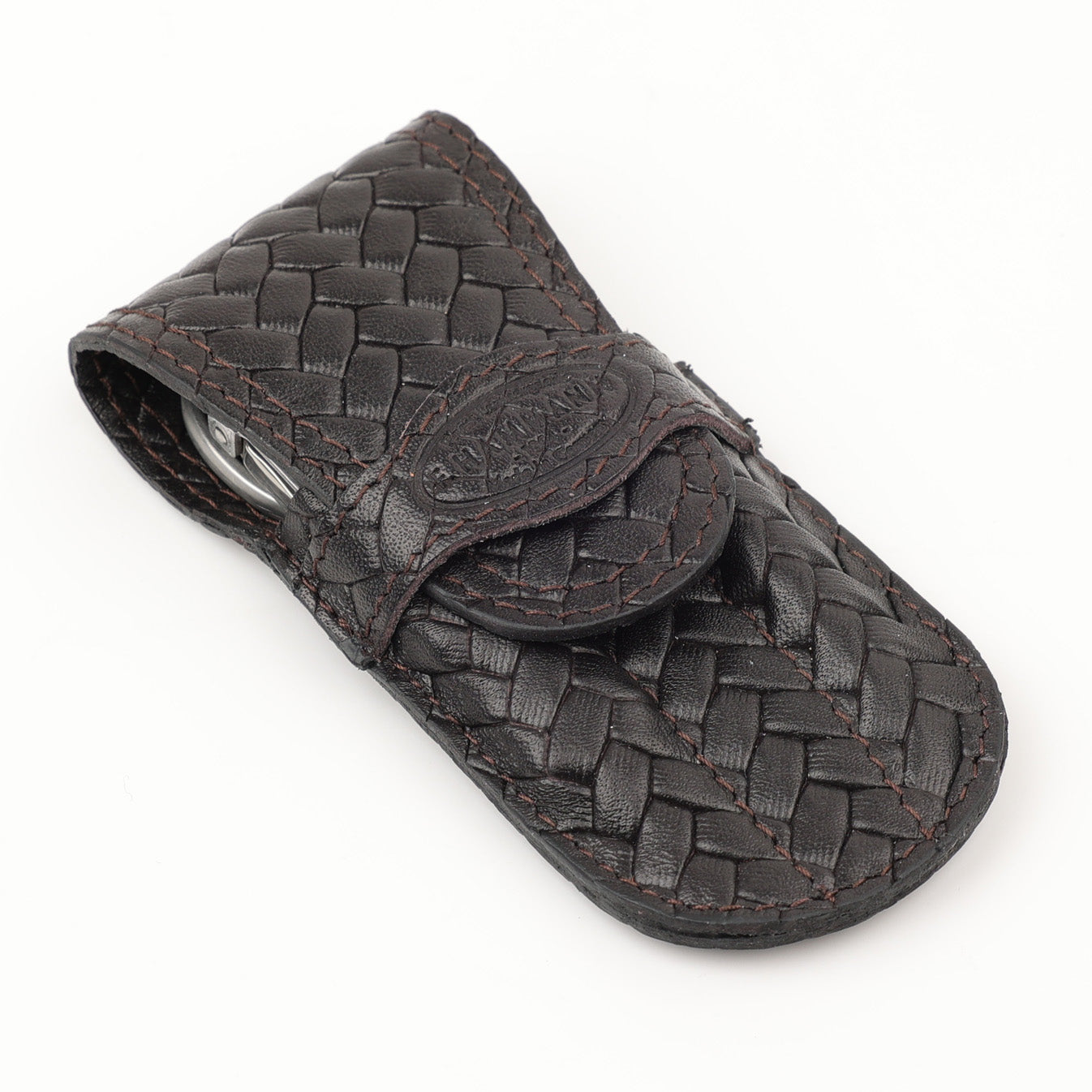 Manicure Case 4-Piece Mini Flap (S) INOX - Dark Brown Braided