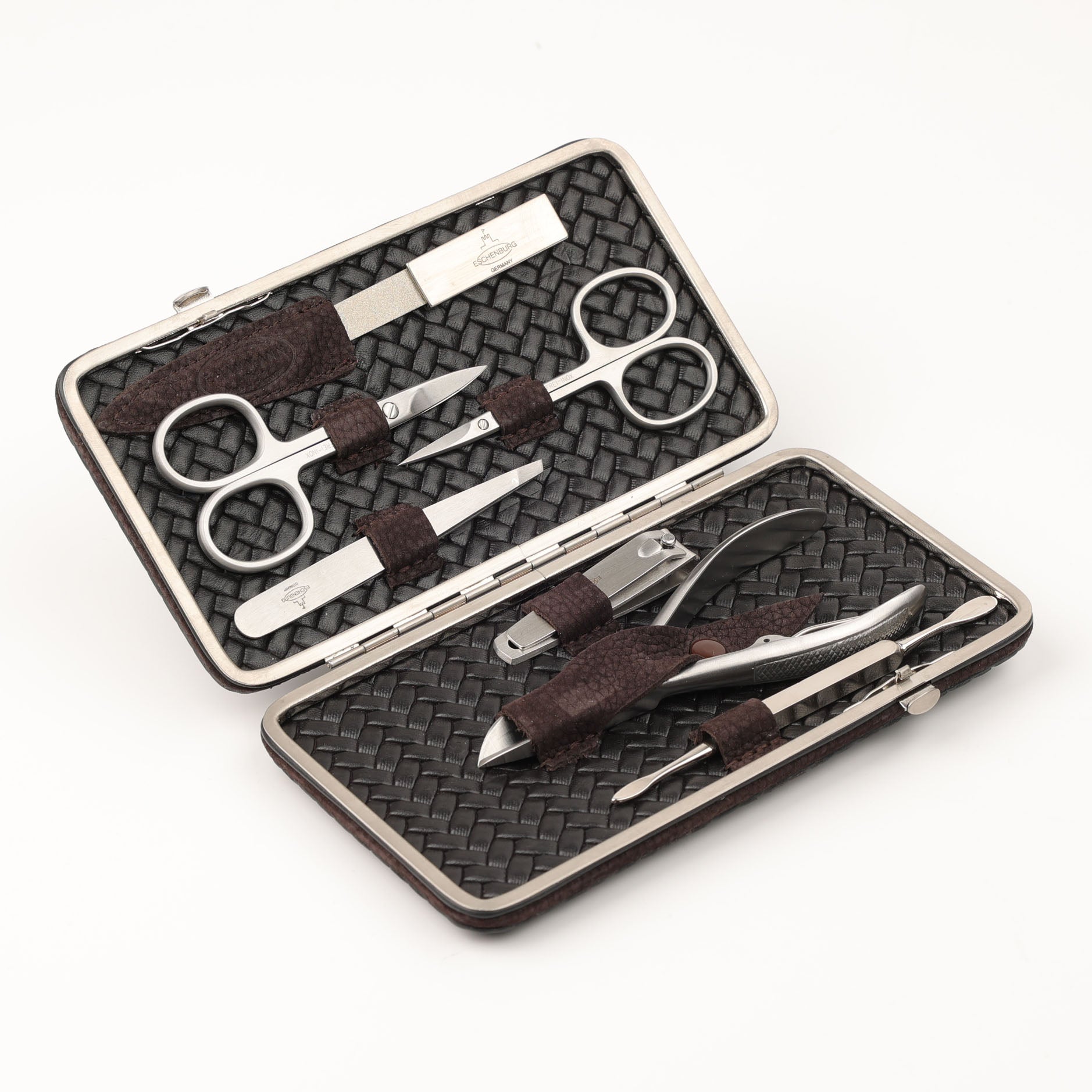 Manicure Case 7-Piece Frame (XL) INOX - Dark Brown Braided