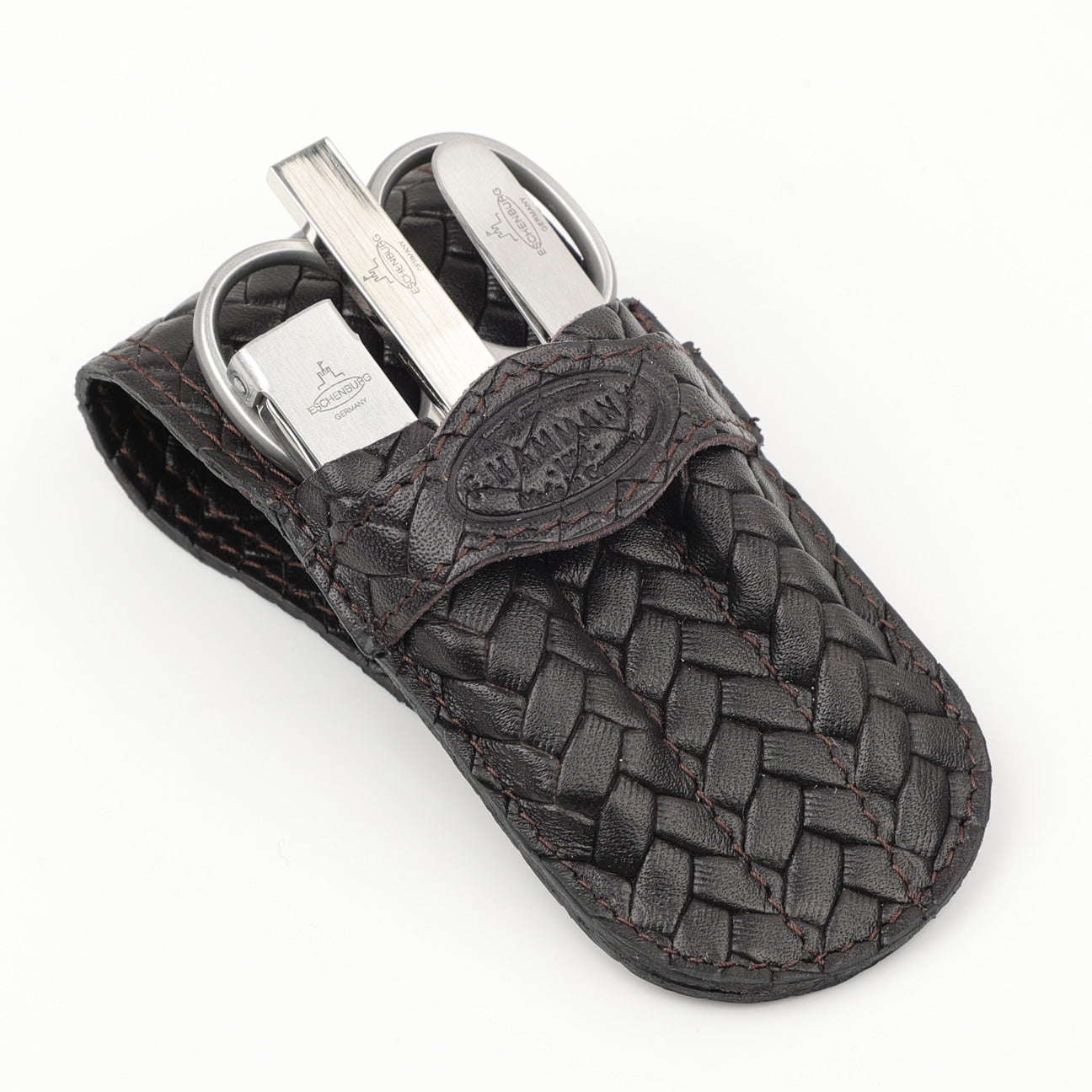 Manicure Case 4-Piece Mini Flap (S) INOX - Dark Brown Braided