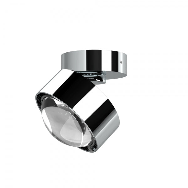 Hochwertige Deckenlampe PUK Mini Move in glänzendem Chrom, verstellbarer Leuchtenkopf für zielgerichtetes Licht, warmweiße LED-Beleuchtung, ideal für Wohn- und Badezimmer.