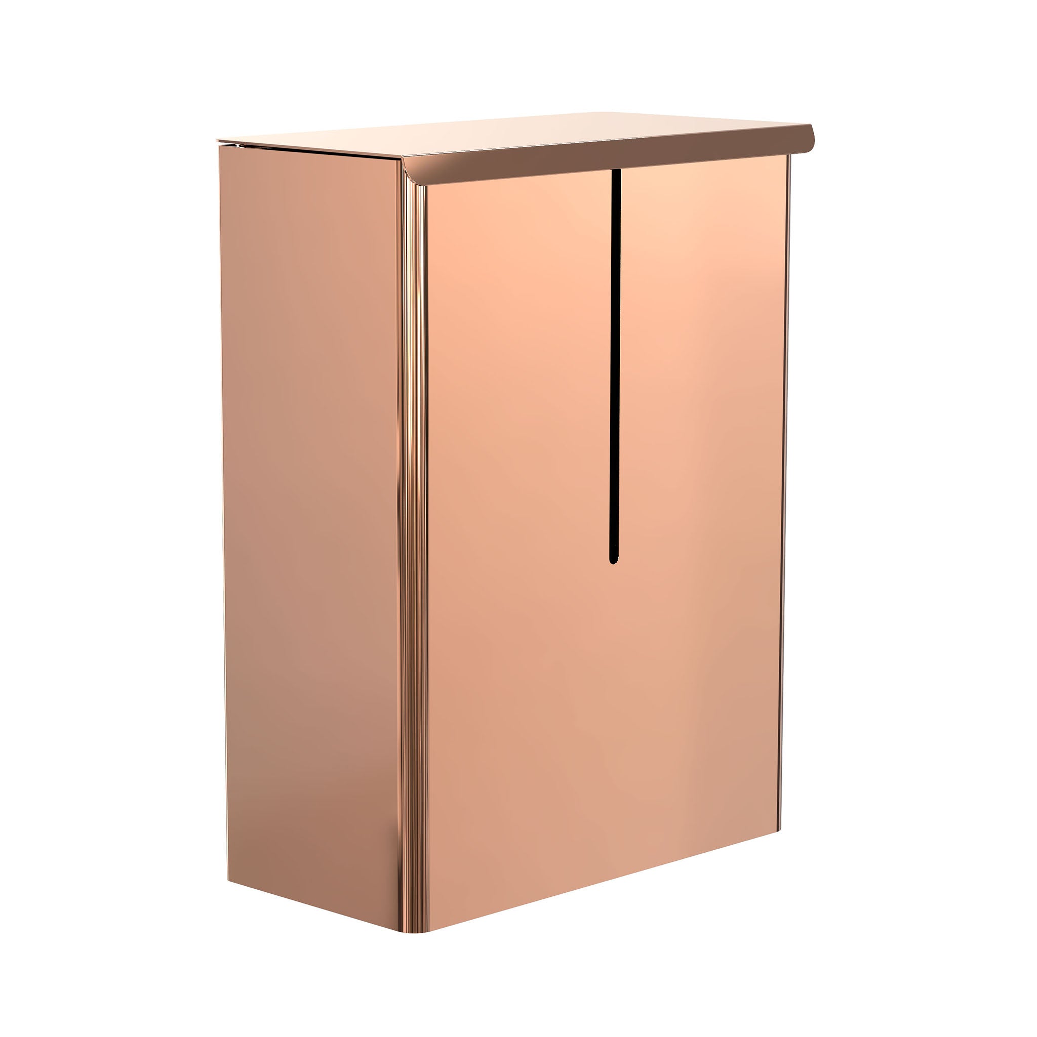 Frost Denmark Badeimer 1974-2 in Kupfer poliert – exklusiver Wandmülleimer mit funktionalem Deckel.