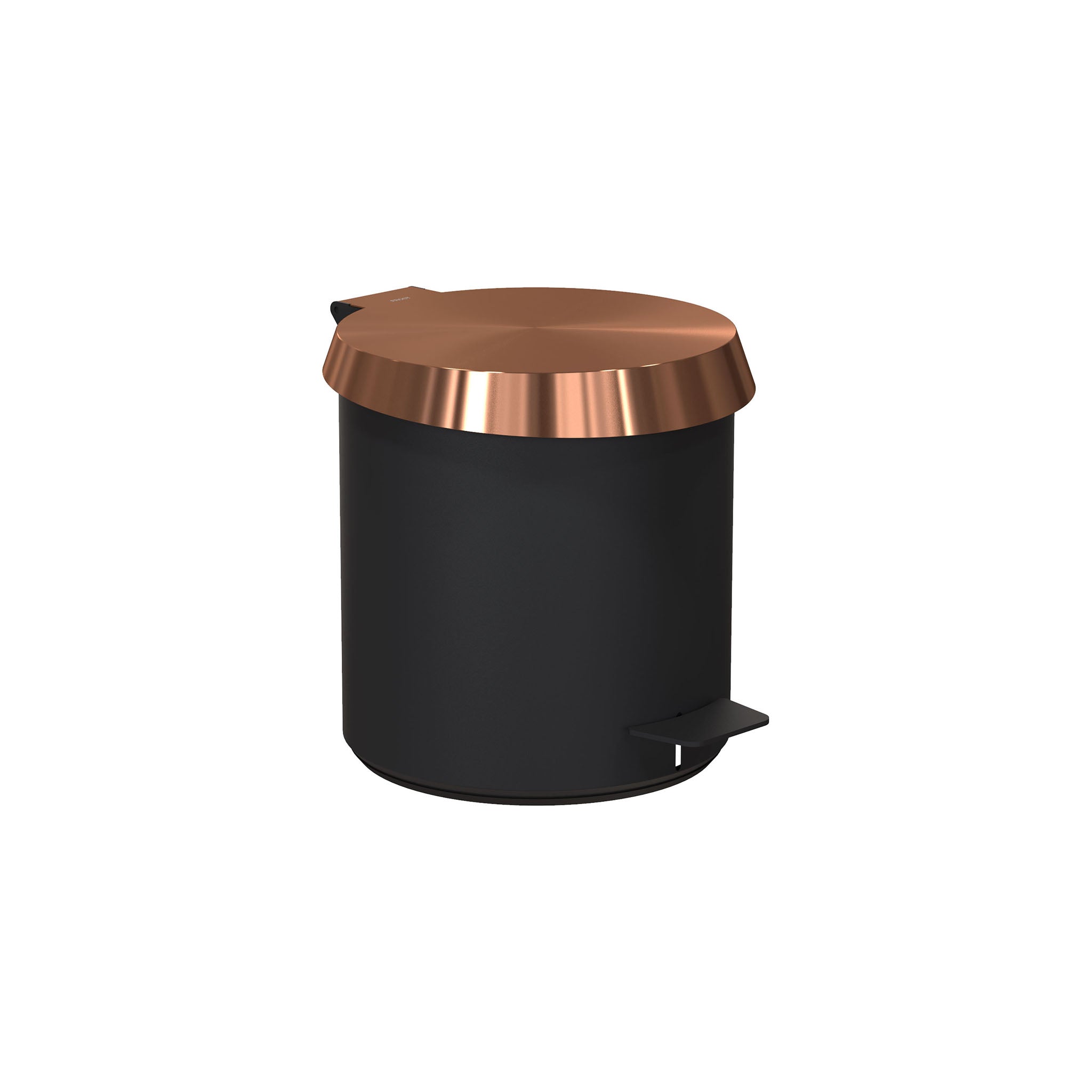 Frost Denmark Treteimer in Schwarz matt mit gebürstetem Kupferdeckel – Design trifft Funktionalität.