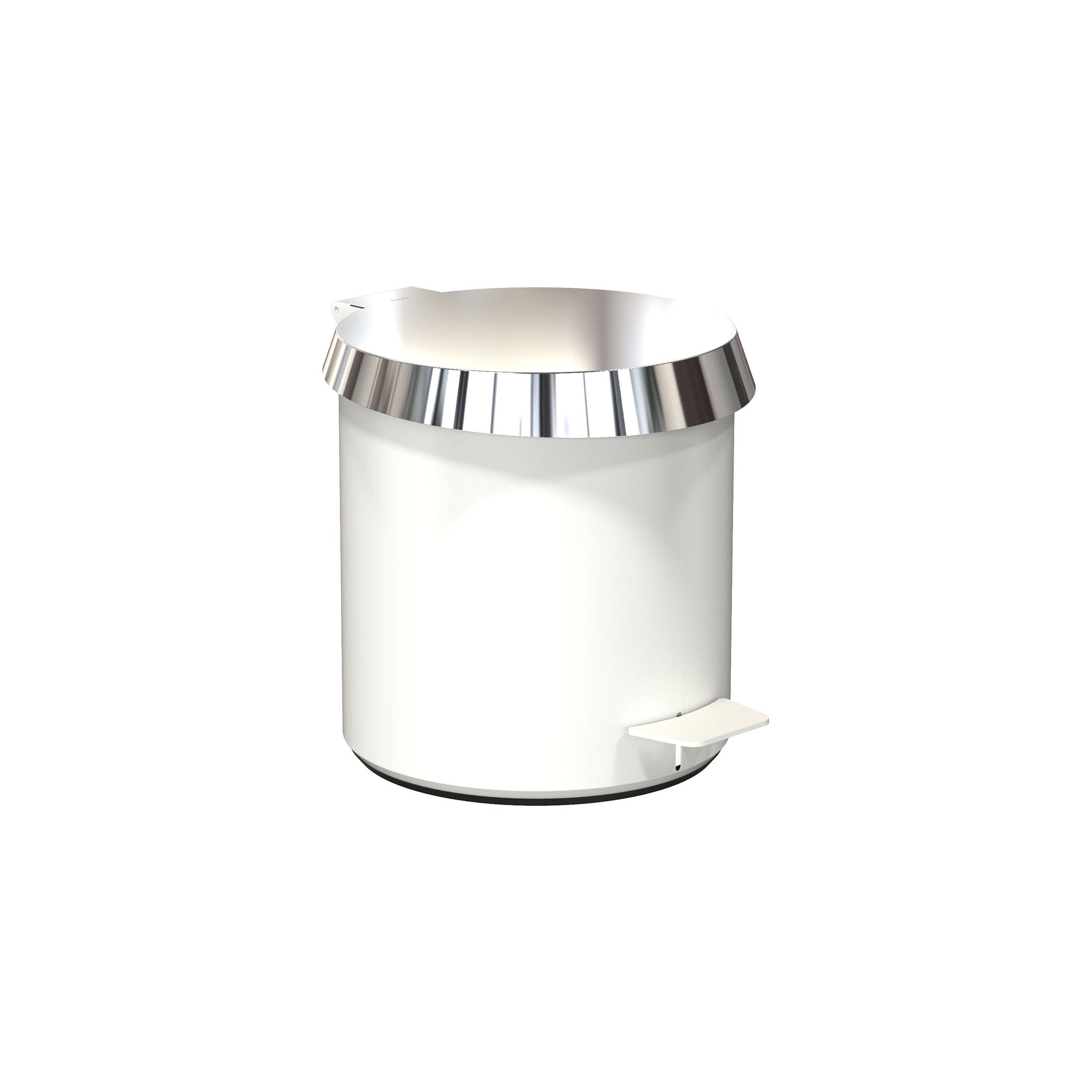 Weißer Badmülleimer 3001 von Frost mit poliertem Edelstahleinsatz – Design meets Funktion.