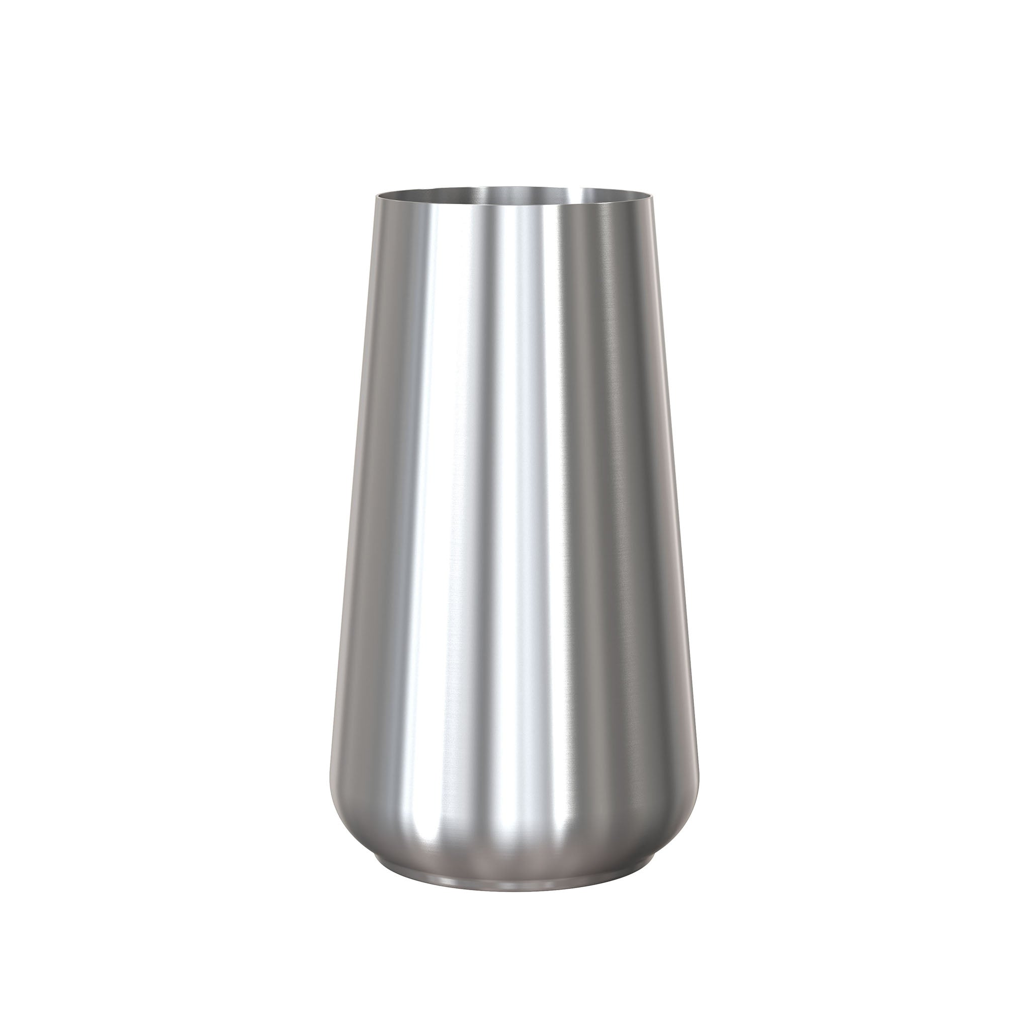 Minimalistische Rondo Designvase in gebürstetem Edelstahl von Frost Denmark – elegant, langlebig und vielseitig kombinierbar.