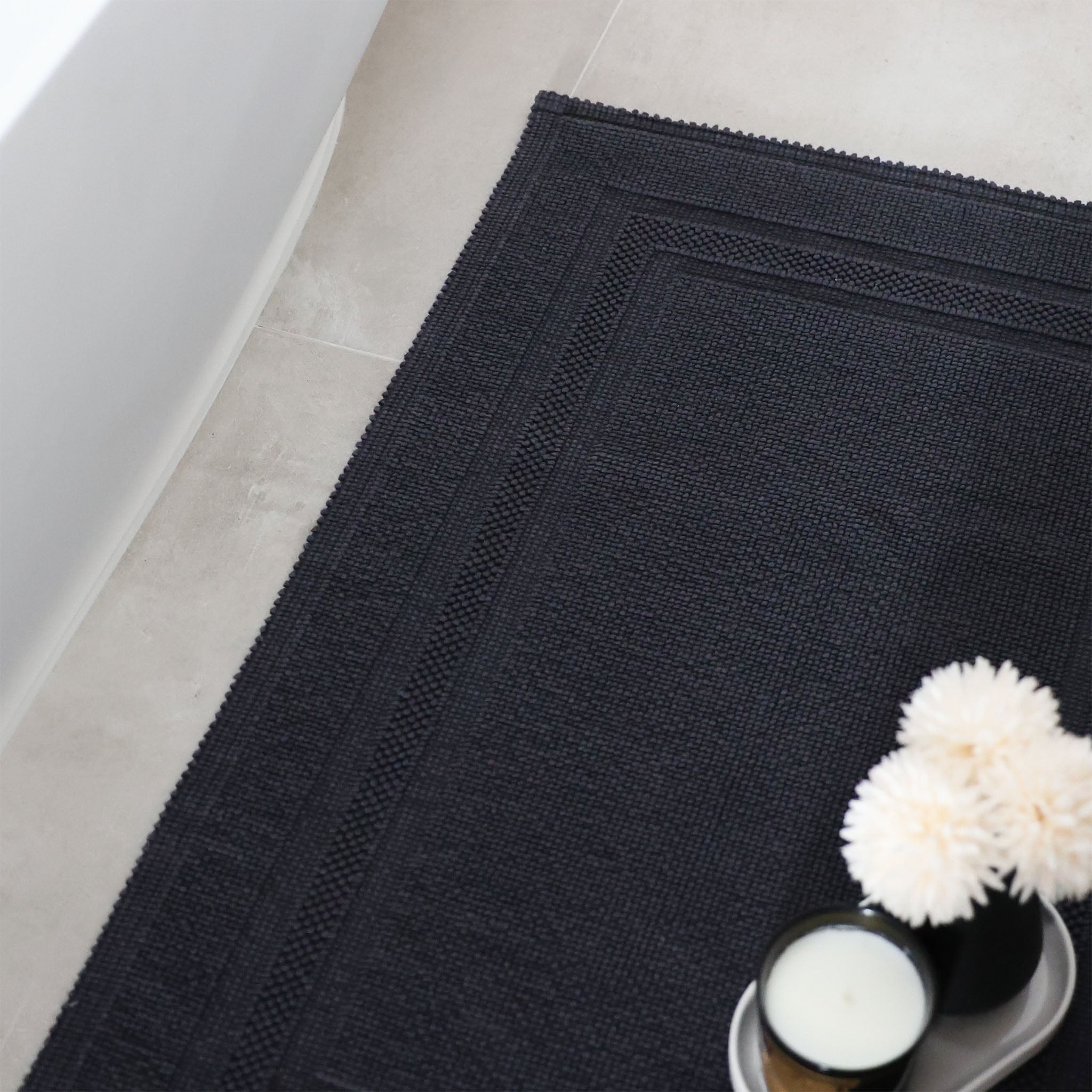 Design-Badteppich GALA von Rhomtuft aus Baumwolle – 60x90 in Zinngrau-besonders flauschig und langlebig