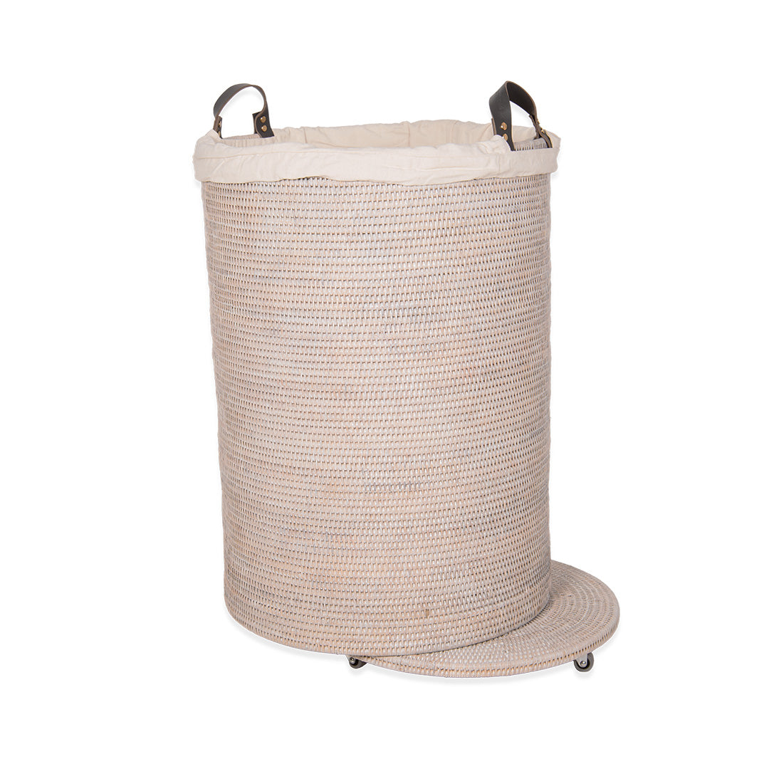 Heller XXL-Wäschebehälter aus Rattan mit Rollen und Holzgrundlage, ideal für flexible Wäscheaufbewahrung, Decor Walther Basket, dasfeinebad