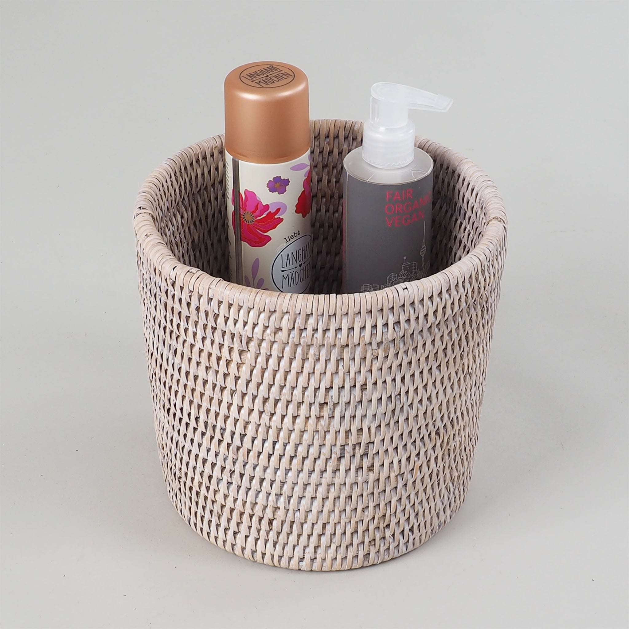 Runder Papierkorb aus hellem handgeflochtenem Rattan, ideal für Badezimmer oder Gäste-WC, Decor Walther Basket Kollektion, dasfeinebad