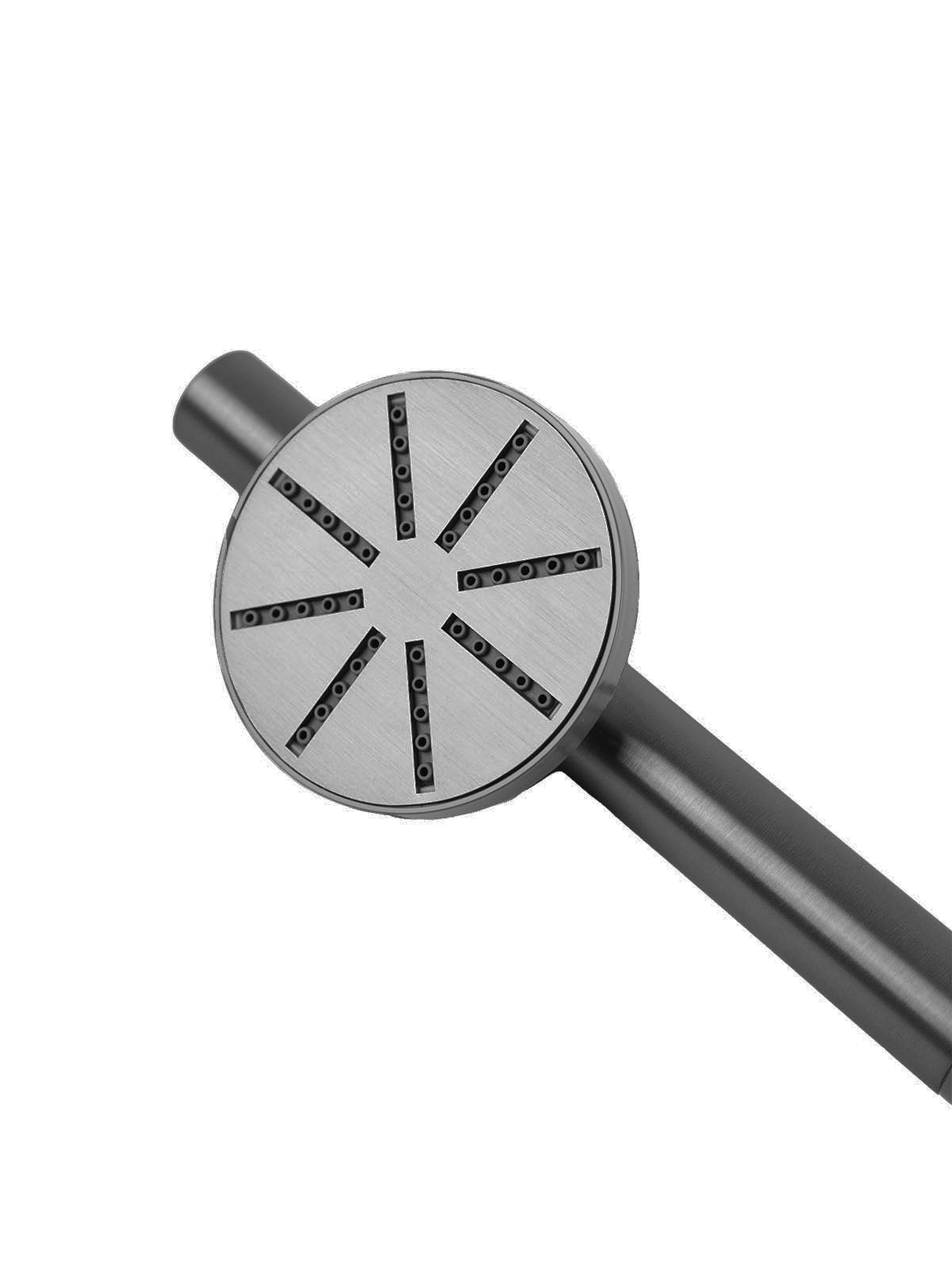 Stilvolle Handbrause in Schwarz gebürstet mit puristischem Design für ein modernes Bad. Die gebürstete Oberfläche wirkt elegant und zurückhaltend und passt perfekt zu minimalistischen Interieurs.