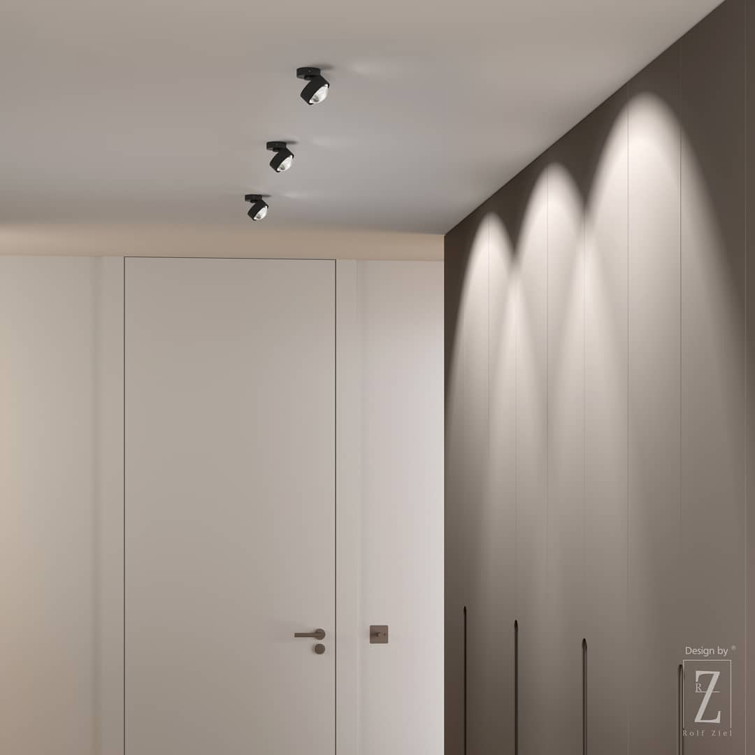 Top Light Puk Mini Move LED-Deckenlampe in Schwarz matt - dimmbares Design, 360° drehbarer und 50° schwenkbarer Deckenstrahler für präzise Ausleuchtung und stimmungsvolle Atmosphäre.