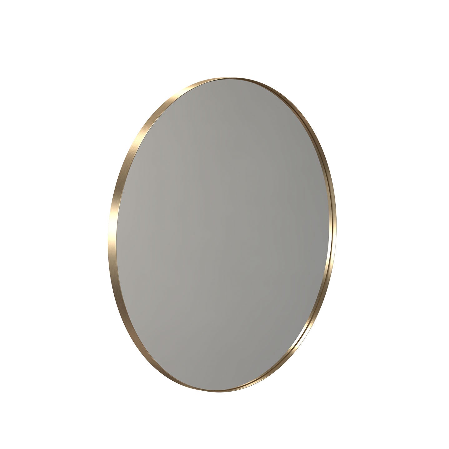 Großer Spiegel mit gebürstetem Goldrahmen und 80 cm Durchmesser – perfekt für elegante Wohn- und Badezimmer.