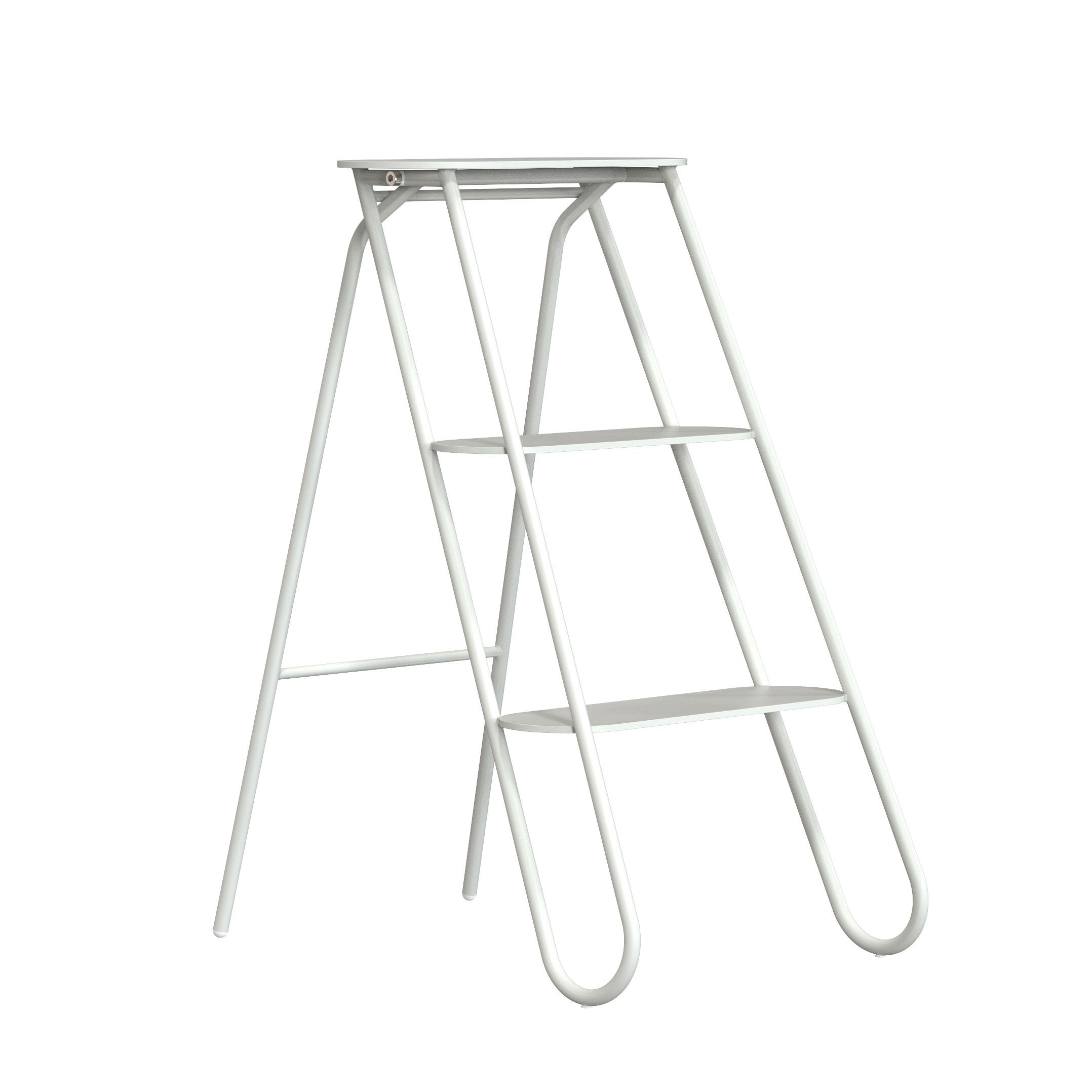 Skandinavische Design-Trittleiter 6200 von Frost Denmark – Weiß matt, aus Edelstahl, funktional als Haushaltsleiter oder stilvoller Beistelltisch.