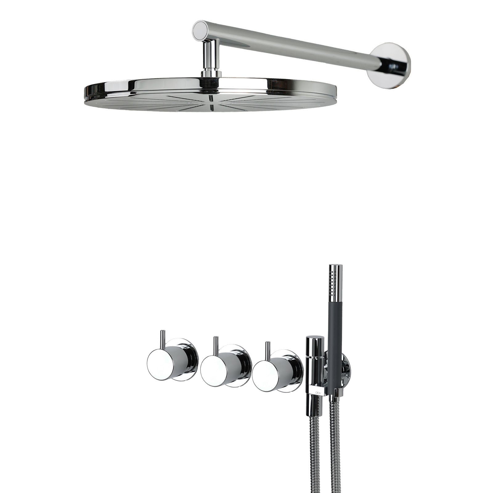 Vola 5471R-061 Thermostat-Duschset in Chrom mit großer Regenbrause und Stabhandbrause, inkl. Umsteller und präzisem Thermostat.