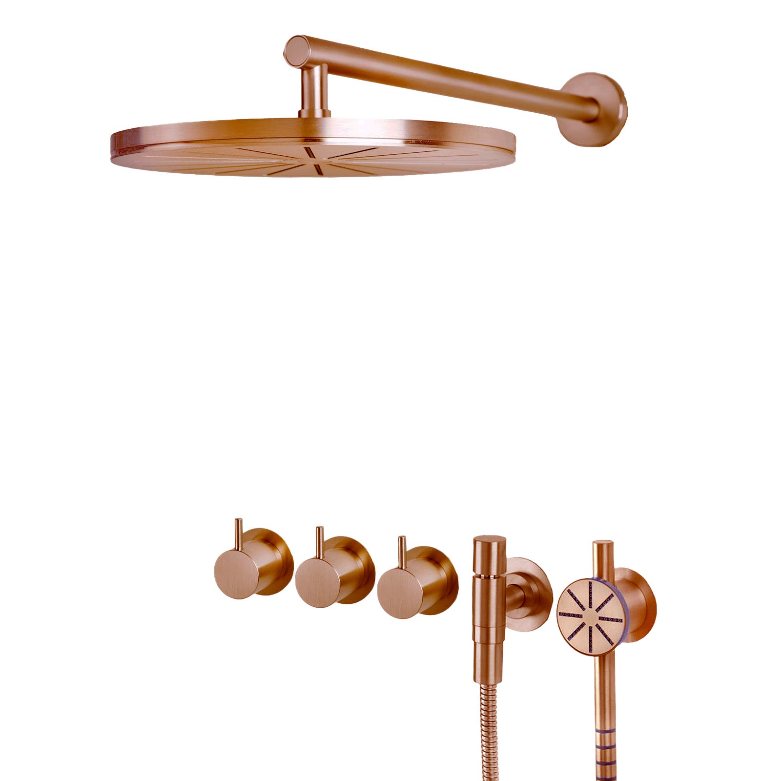 Vola Duschset 5471S-061-64 Kupfer gebürstet. Kopfbrause, Handbrause, Thermostat-Mischeinheit, Umstellfunktion.