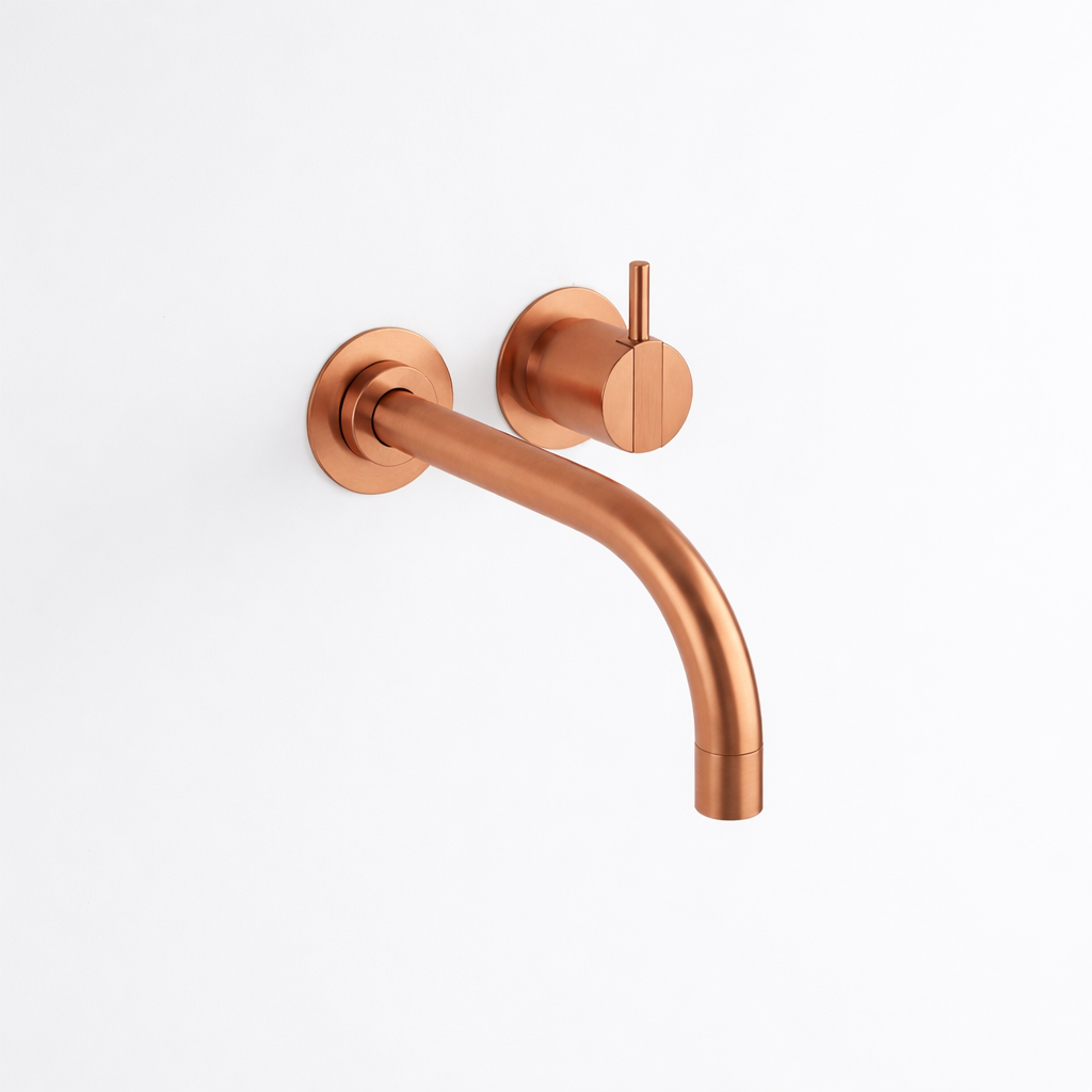 Vola Wandarmatur 121X kupfer gebuerstet mit Griff rechts und extra langem Auslauf 225 mm.