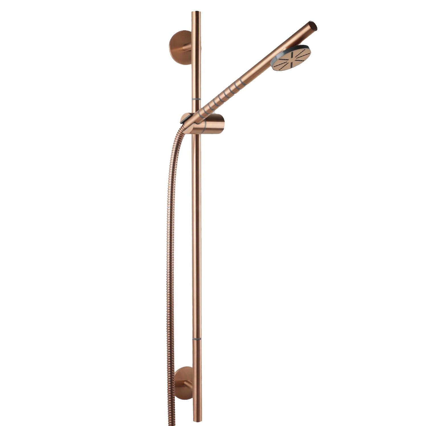 Vola Brauseset T65 in Kupfer gebürstet – luxuriöses Duschset mit warmem Metallglanz und präzise gefertigter Oberfläche.