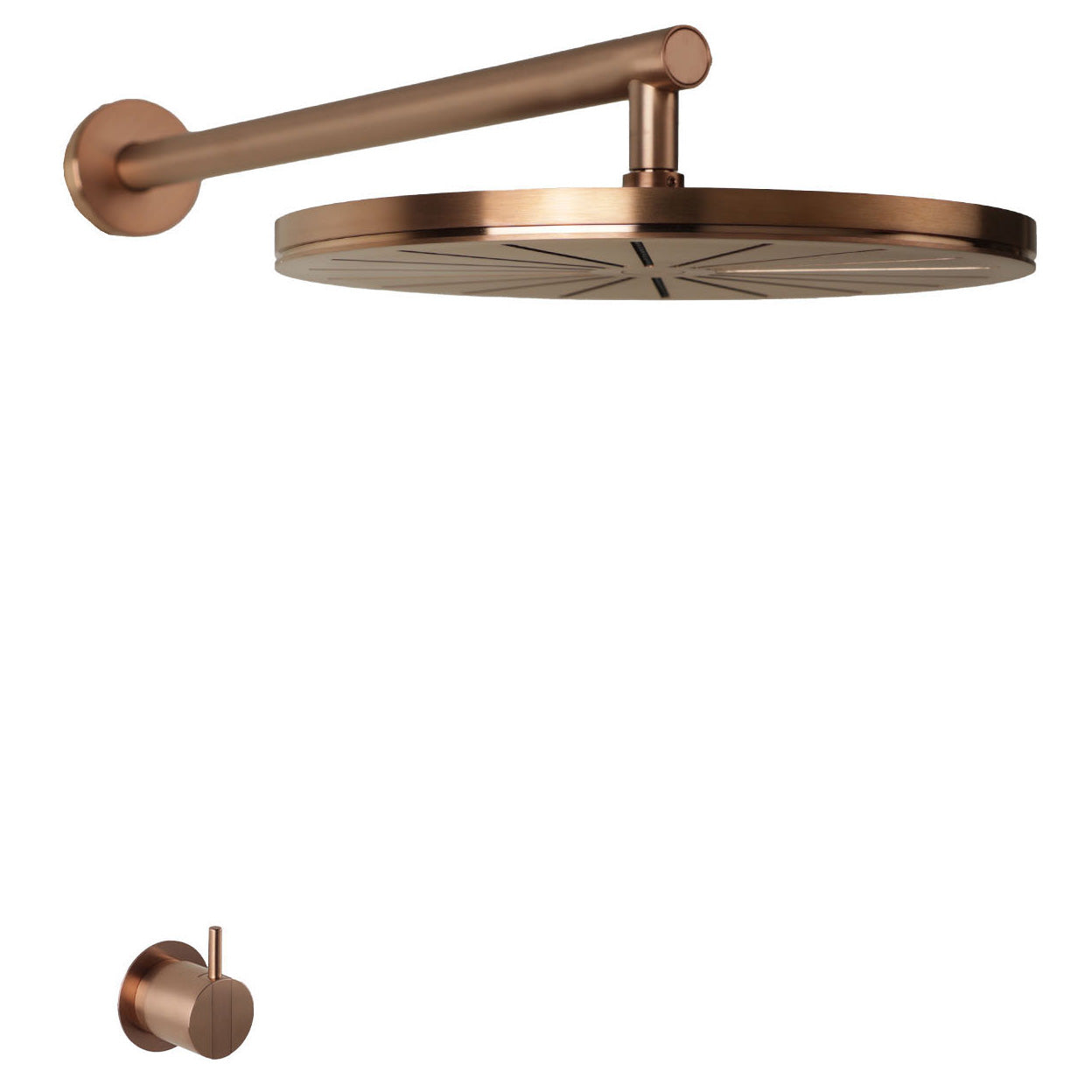 Vola Duschset 2261 in Kupfer gebürstet – edles Duschsystem mit warmem Metallton und hochwertiger Handarbeit aus Dänemark.