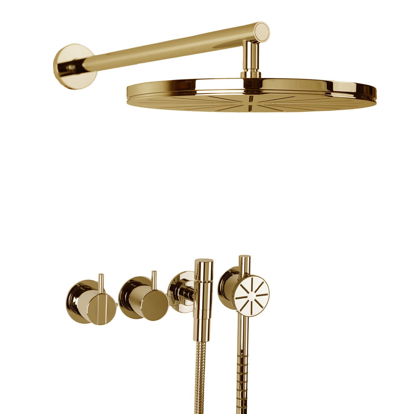 Vola Duschset 2471S-061 in Messing Natur – luxuriöses Duschsystem mit natürlicher, unbehandelter Oberfläche und edler Patinaentwicklung.