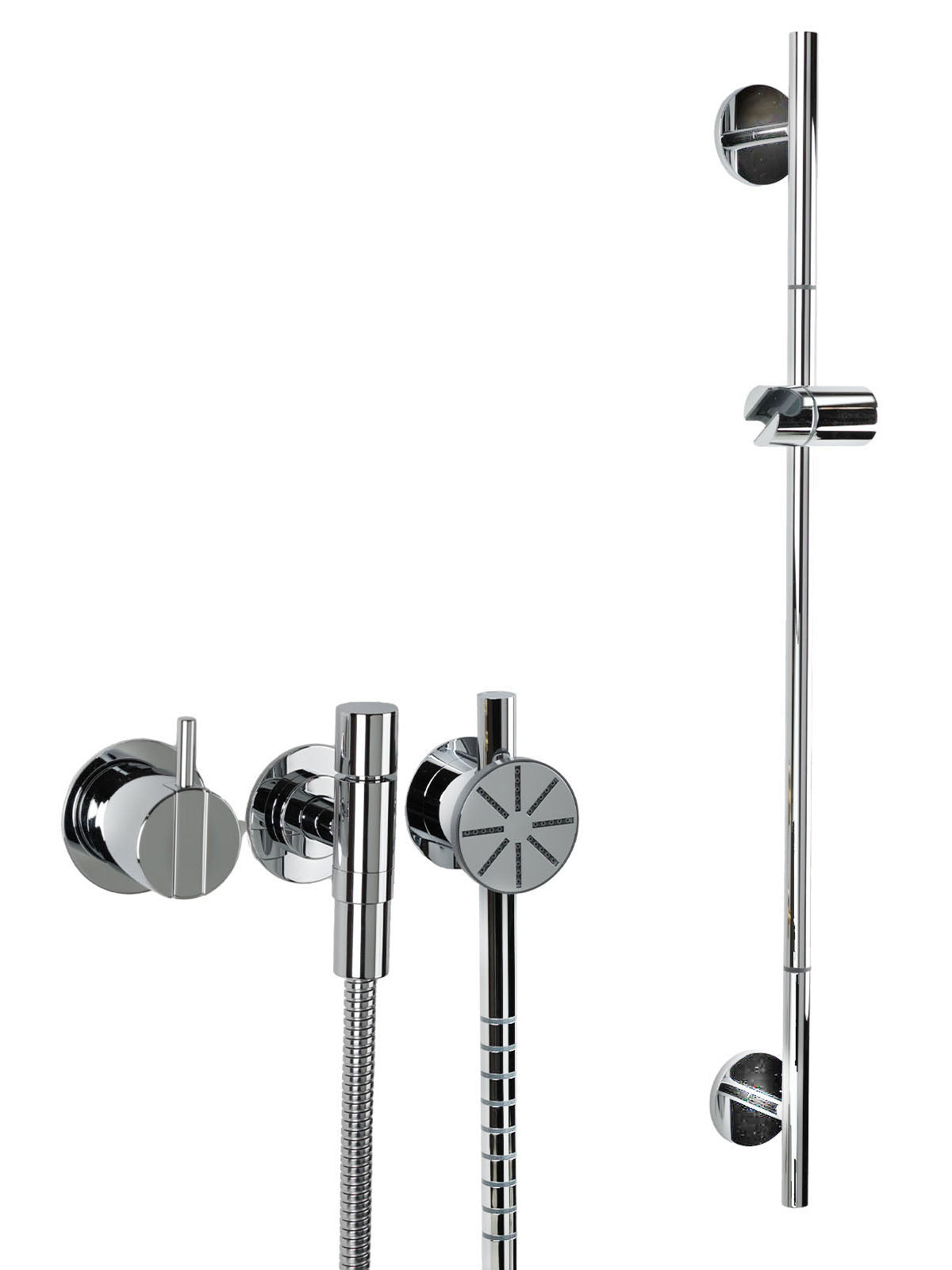 Vola Unterputz Duscharmatur mit Einhebelmischer, Duschstange und Rundkopfhandbrause 2171ST65-16 chrom