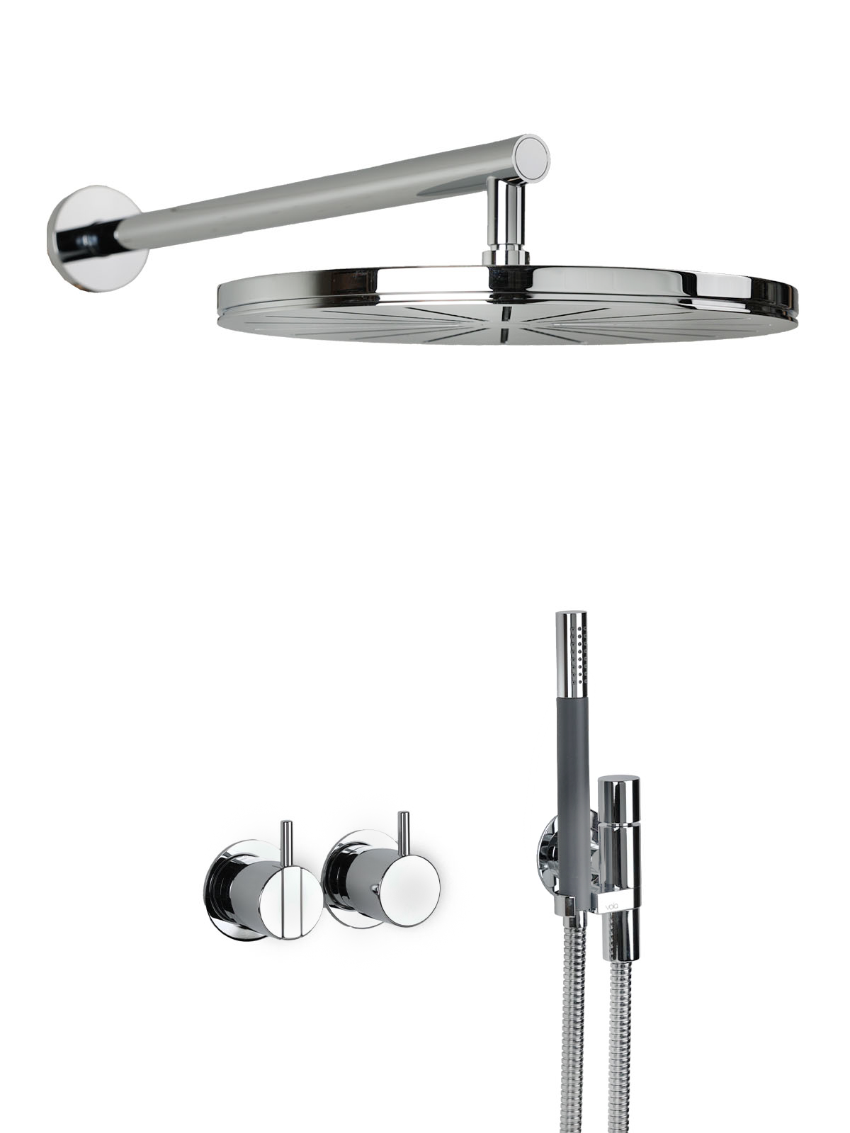 Vola Unterputz Dusch Armatur mit Einhebelmischer, Regenbrause, Umsteller und Stabhandbrause 2471-061-16 chrom
