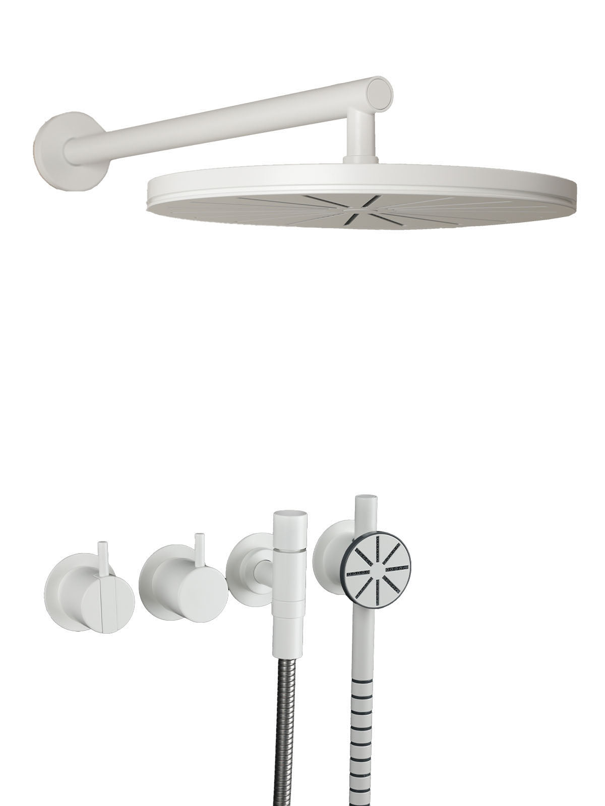Vola Unterputz Dusch Armatur mit Einhebelmischer, Regenbrause, Umsteller und Rundkopfhandbrause 2471S-061-28 Weiß matt