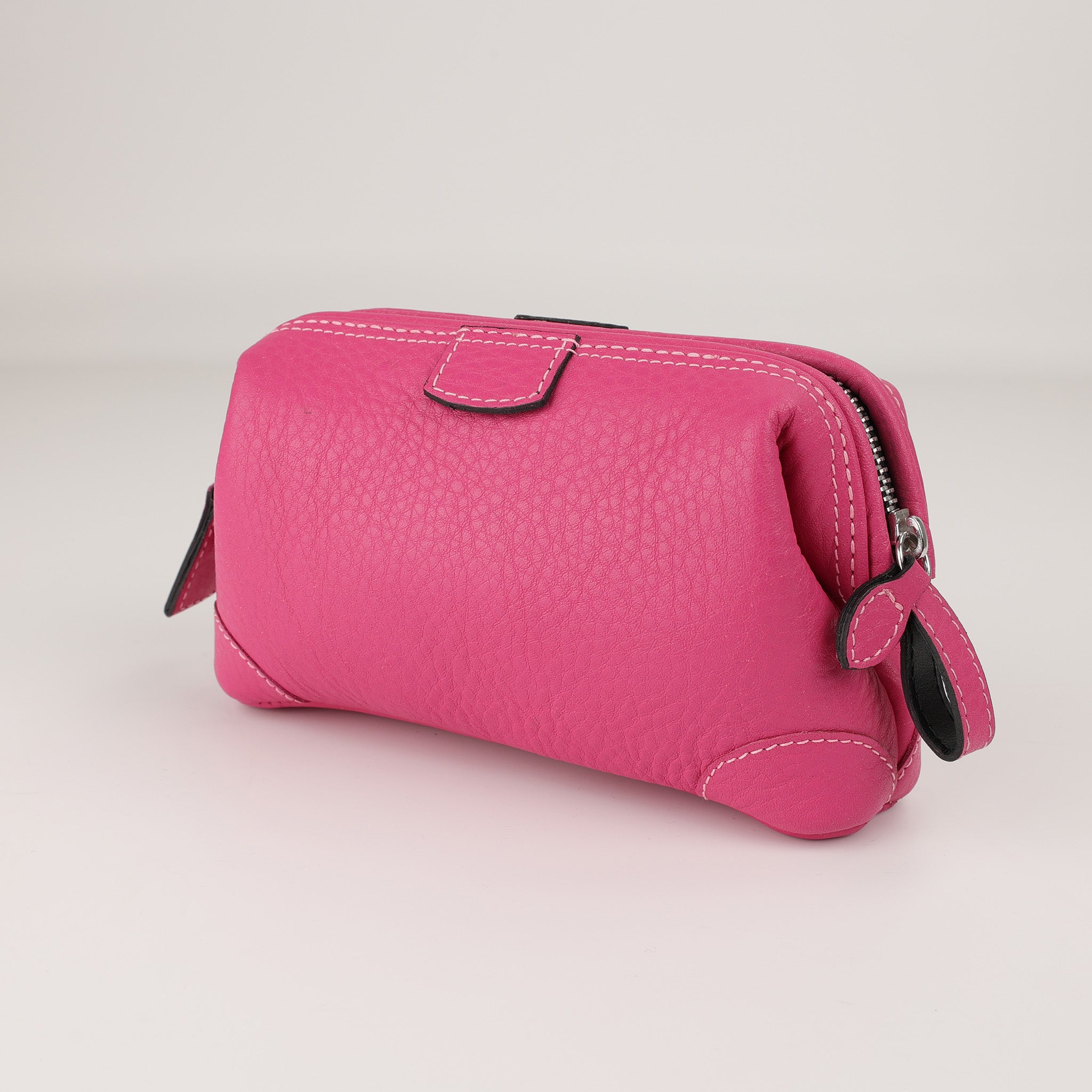 Elegante Lederkosmetiktasche in Pink, handgefertigt aus weichem Chervo Leder mit abwaschbarem Innenfutter, F. Hammann