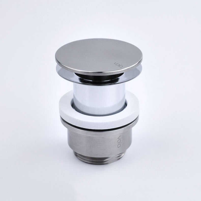 Festes Ablaufventil Vola A63F in Edelstahl gebürstet – langlebiges Waschbeckenventil offen.