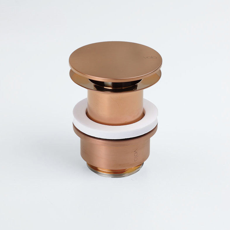 Vola Ablaufventil A63F in Kupfer gebürstet – festes Waschbeckenventil in luxuriöser Optik.